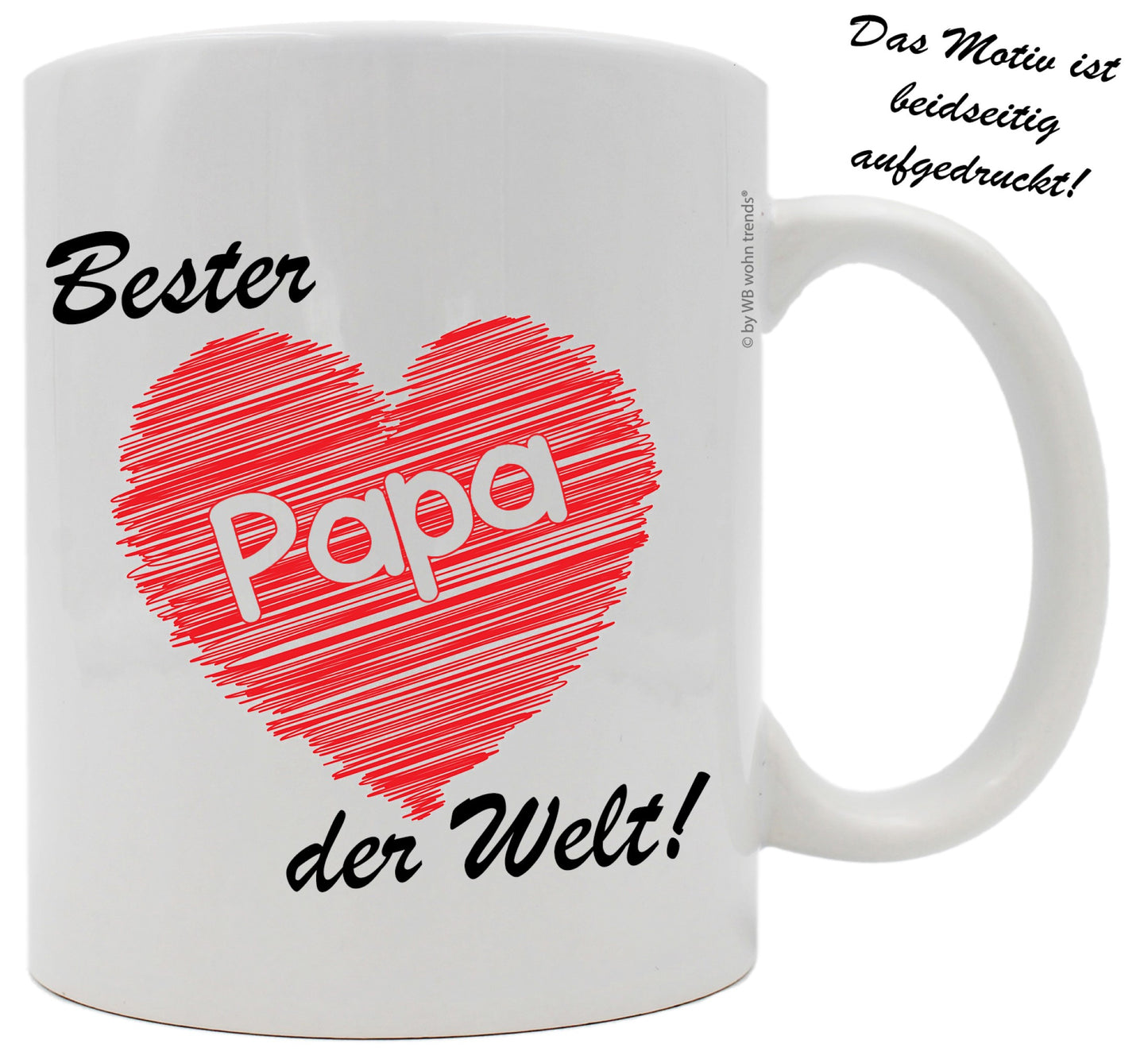 Tasse mit beidseitigem Motiv, Bester Papa der Welt, Farbe: weiß, Kaffee-Becher mit Motiv
