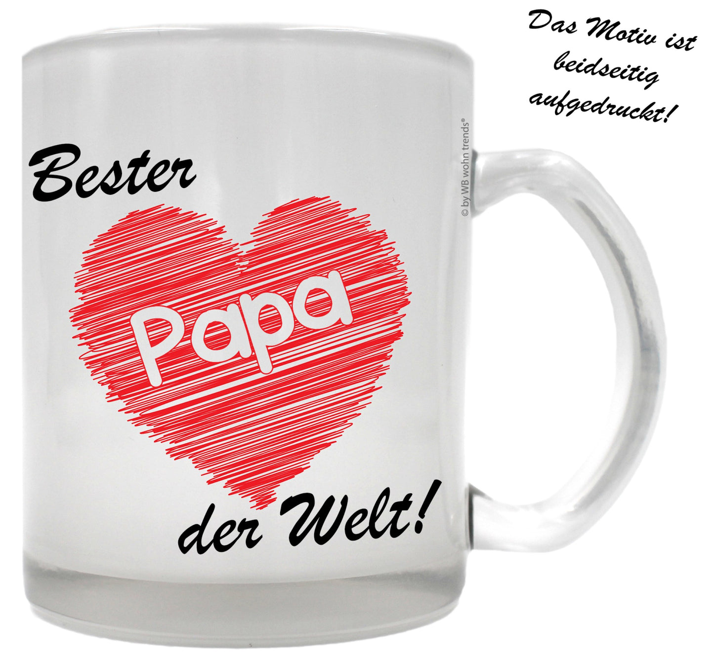 Tee-Glas mit beidseitigem Motiv, Bester Papa der Welt, Farbe: Milchglas, Kaffee-Tasse mit Motiv