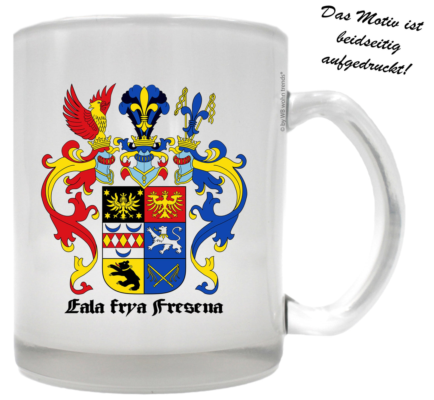 Tee-Glas mit beidseitigem Motiv, Ostfriesland Wappen, Farbe: Milchglas, Kaffee-Tasse mit Motiv