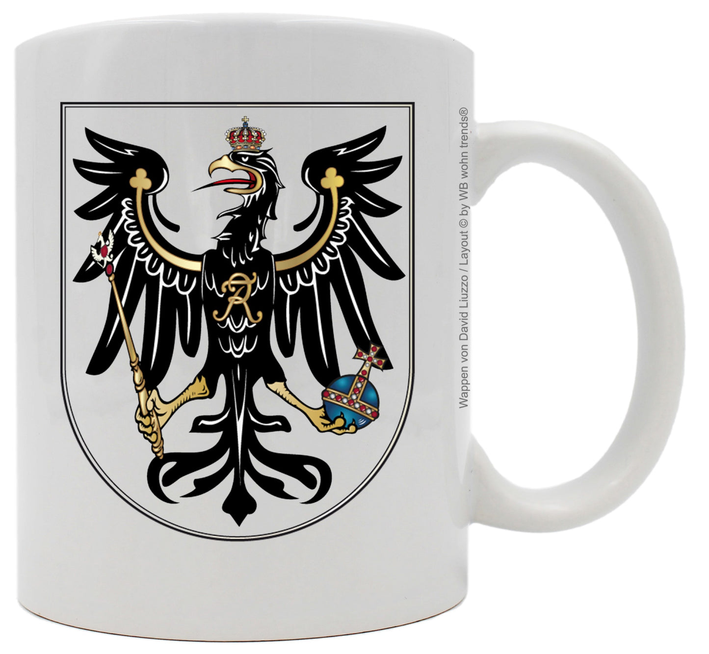 Tasse mit beidseitigem Motiv, Preußen Wappen, Farbe: weiß, Kaffee-Becher mit Motiv