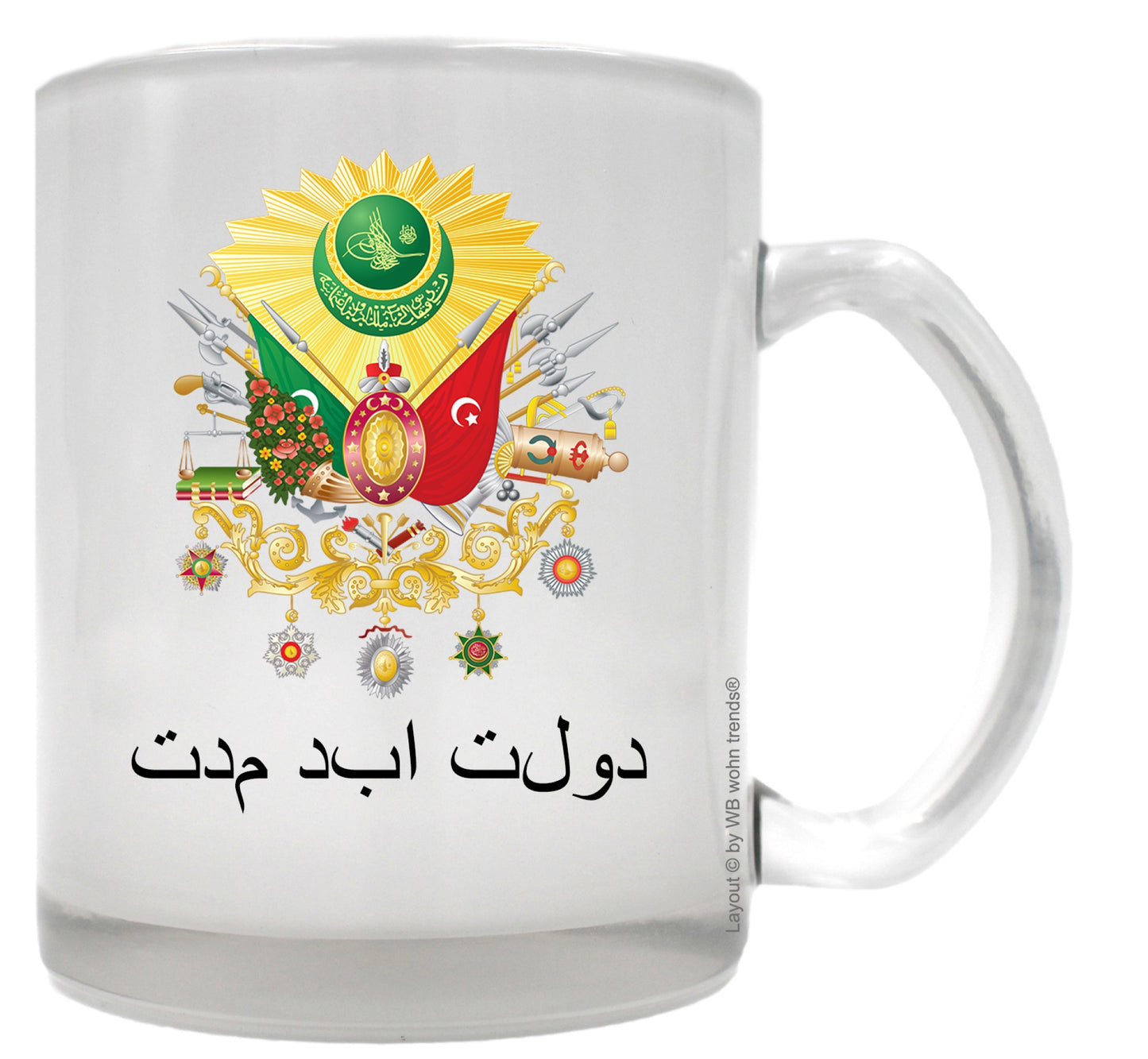 Tee-Glas mit beidseitigem Motiv, Wappen Osmanisches Reich Der ewige Staat, Farbe: Milchglas, Kaffee-Tasse mit Motiv