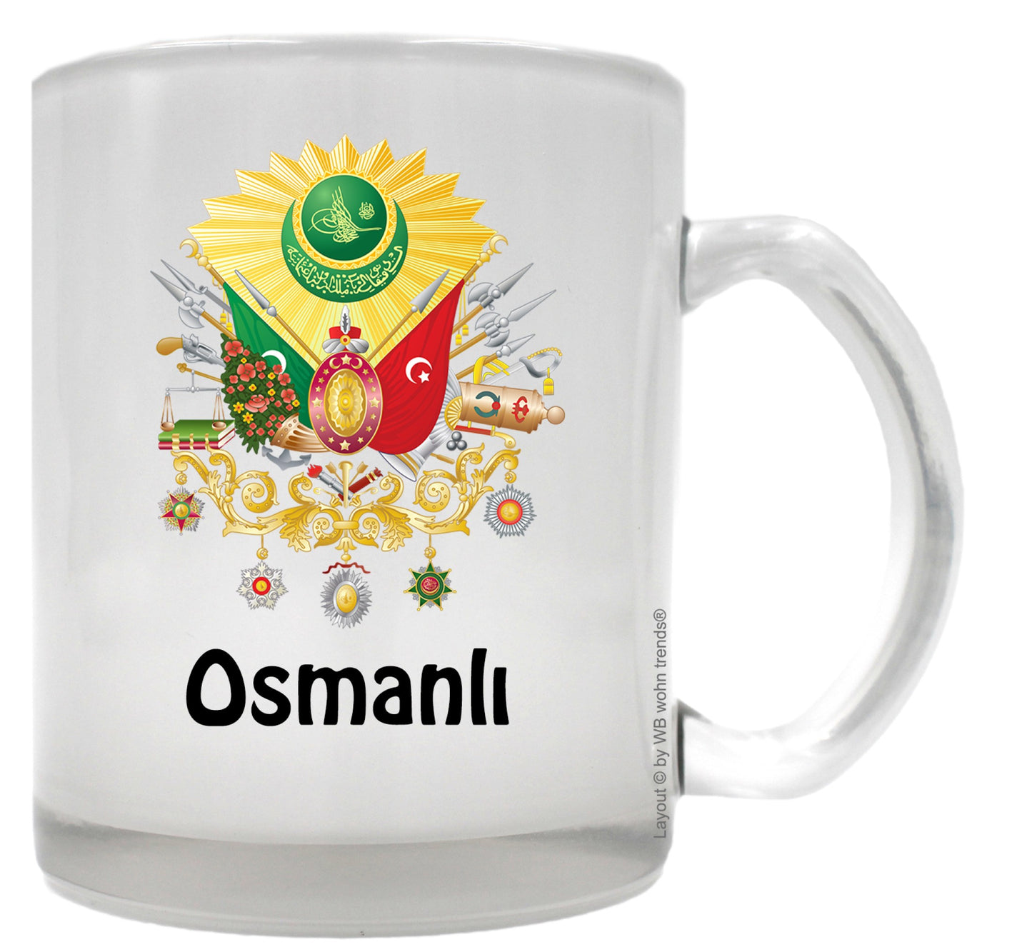 Tee-Glas mit beidseitigem Motiv, Wappen Osmanisches Reich Osmanl?, Farbe: Milchglas, Kaffee-Tasse mit Motiv