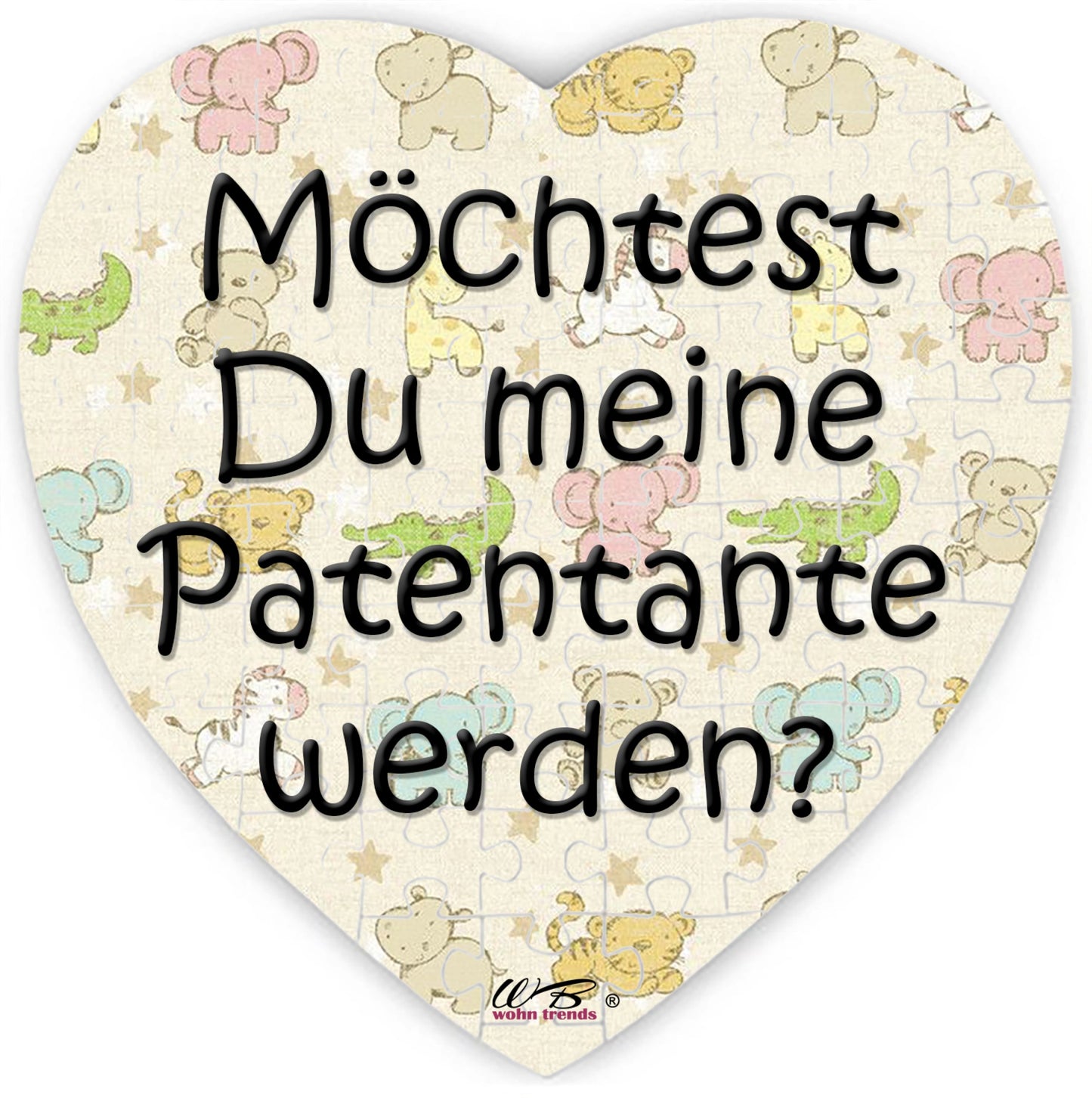 Puzzle-Botschaft Herz, Möchtest Du meine Patentante werden - bunt, 75 Teile 19x19cm inkl. Geschenk-Beutel, WB wohn trends®
