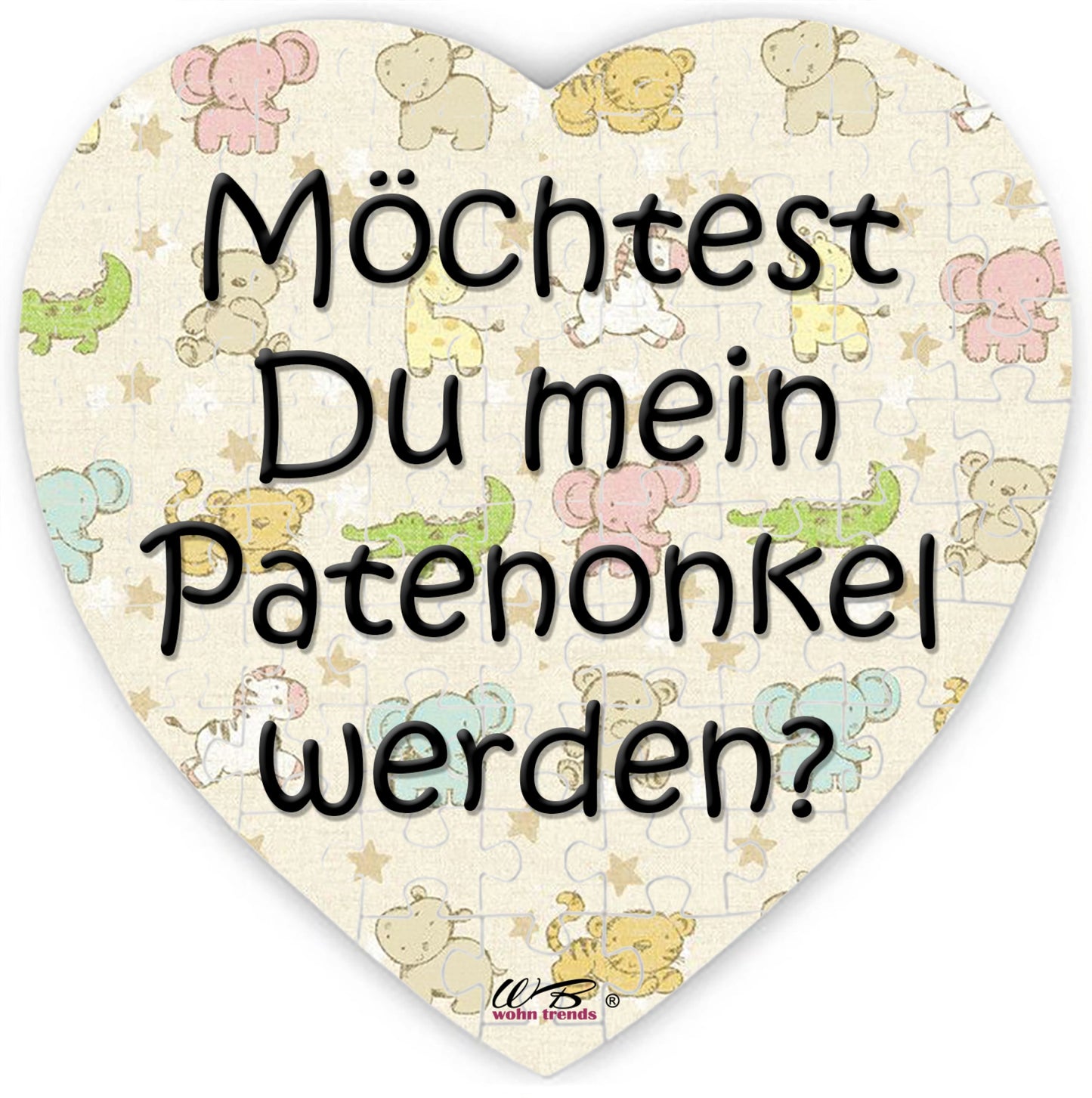Puzzle-Botschaft Herz, Möchtest Du mein Patenonkel werden - bunt, 75 Teile 19x19cm inkl. Geschenk-Beutel, WB wohn trends®