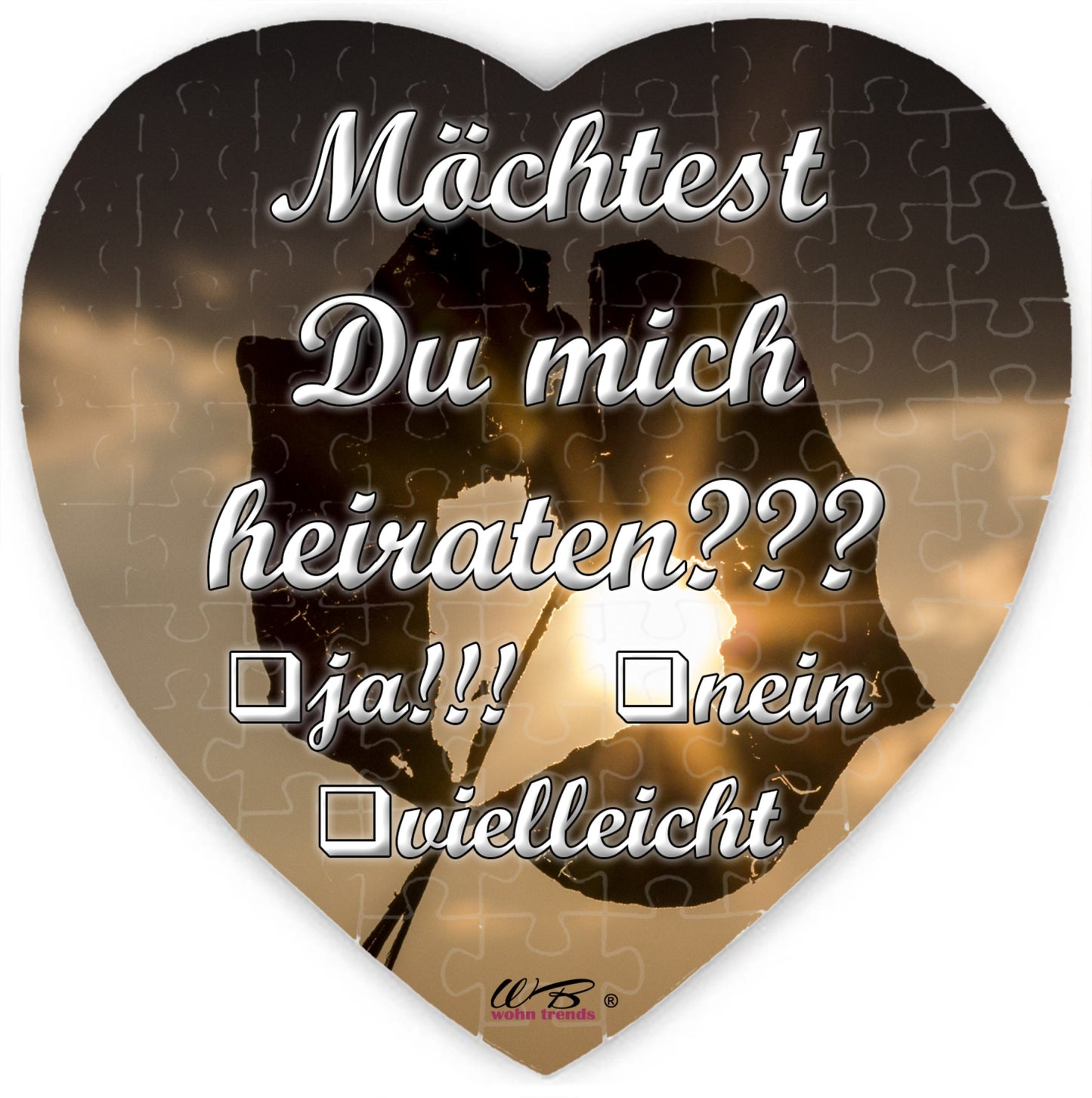 Puzzle-Botschaft Herz, HEIRATSANTRAG: Möchtest Du mich heiraten - Blatt Sonne, 75 Teile 19x19cm inkl. Geschenk-Beutel, WB wohn trends®