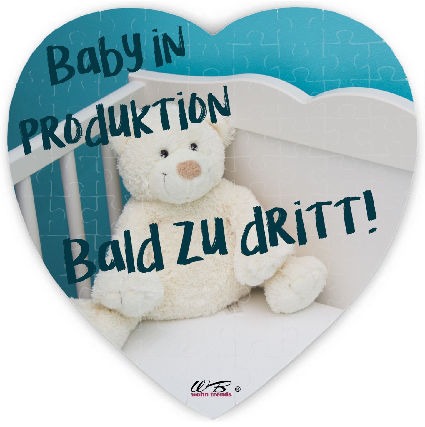 Puzzle-Botschaft Herz, Baby in Produktion Bald zu dritt! - Teddy, 75 Teile 19x19cm inkl. Geschenk-Beutel, WB wohn trends®