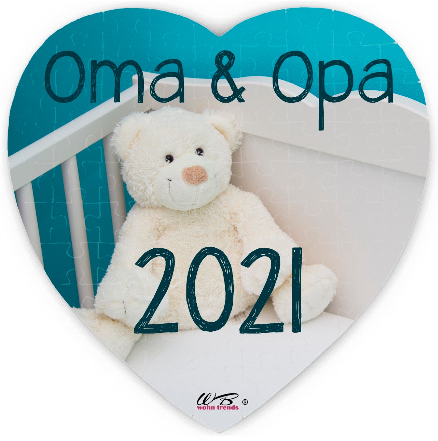 Puzzle-Botschaft Herz, Oma & Opa 2021 - Teddy-Bär, 75 Teile 19x19cm inkl. Geschenk-Beutel