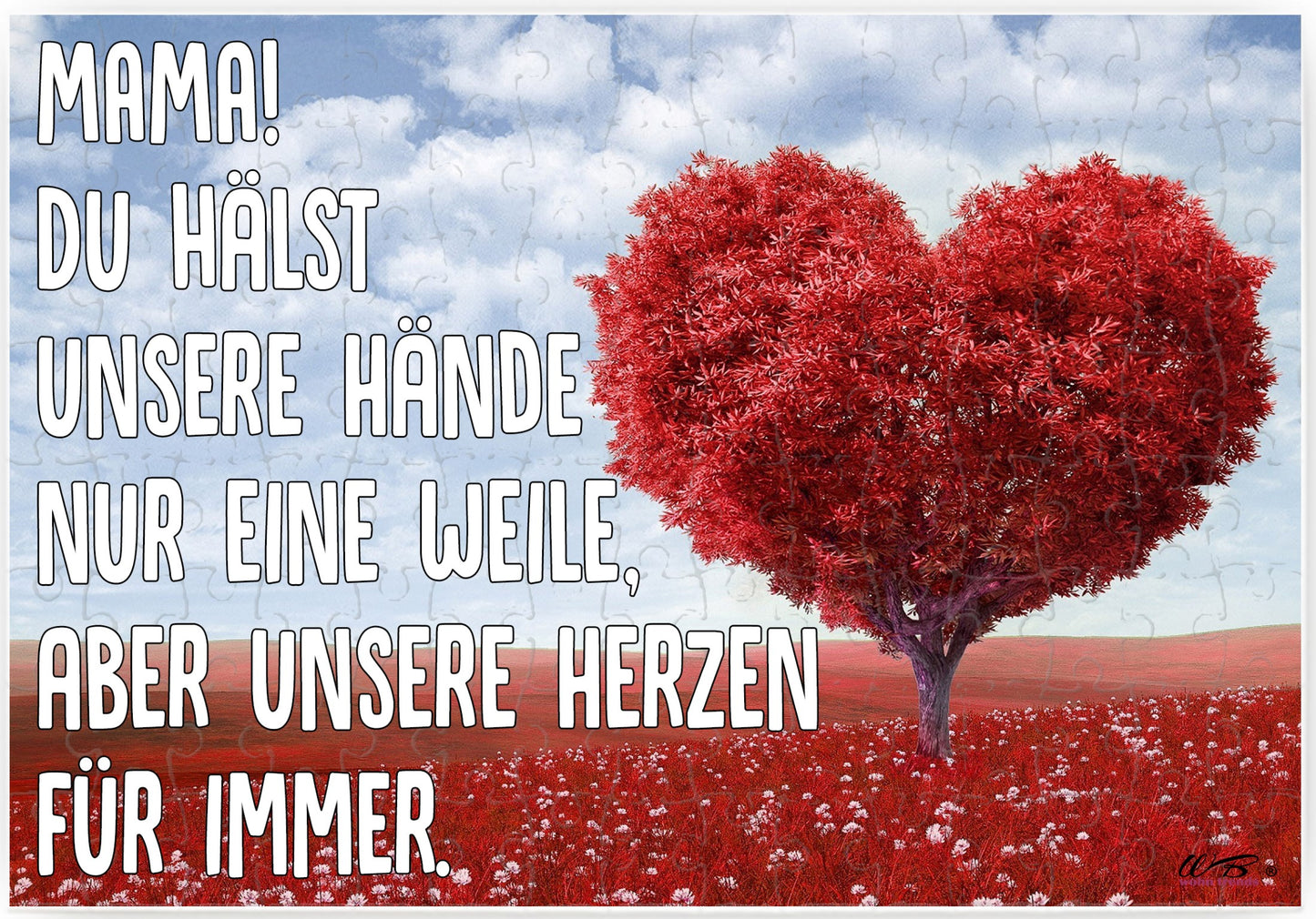 Puzzle-Botschaft eckig, Mama Du hälst unsere Hände nur eine Weile - Herz/Baum, 120 Teile 27x18cm inkl. Geschenk-Beutel, WB wohn trends®