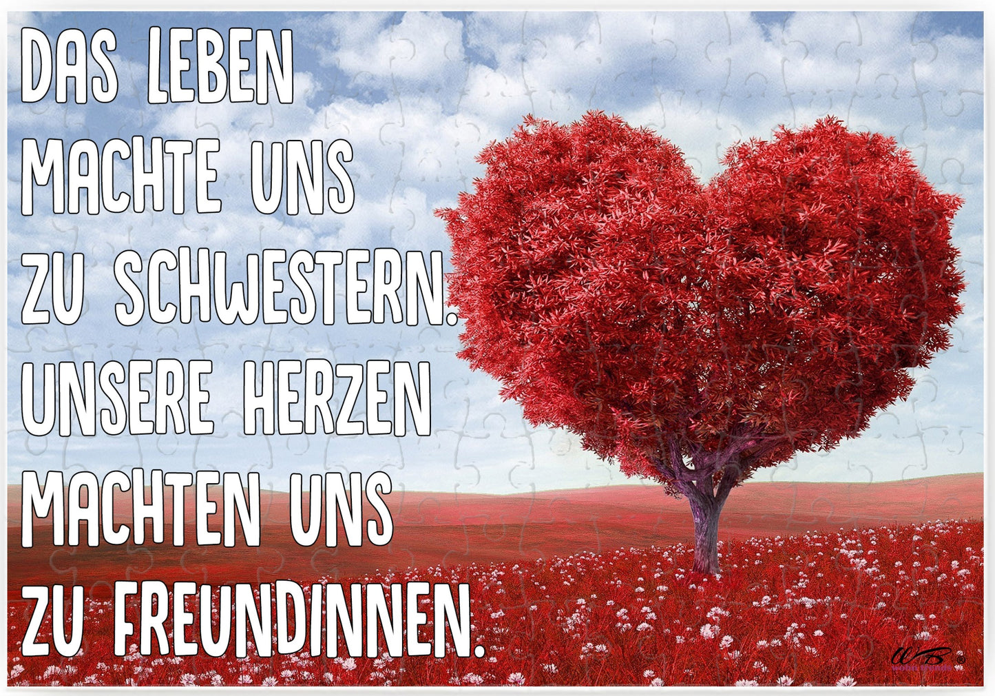 Puzzle-Botschaft eckig, Das Leben machte uns zu Schwestern - Herz/Baum, 120 Teile 27x18cm inkl. Geschenk-Beutel, WB wohn trends®