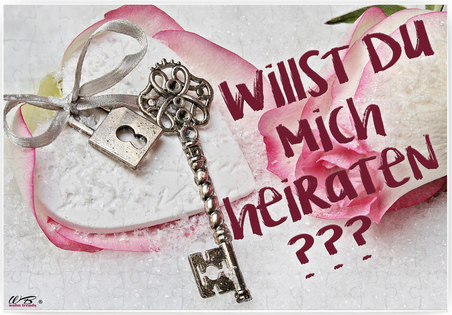 Puzzle-Botschaft eckig, HEIRATSANTRAG: Willst Du mich heiraten? - Schlüssel, 120 Teile 27x18cm inkl. Geschenk-Beutel, WB wohn trends®