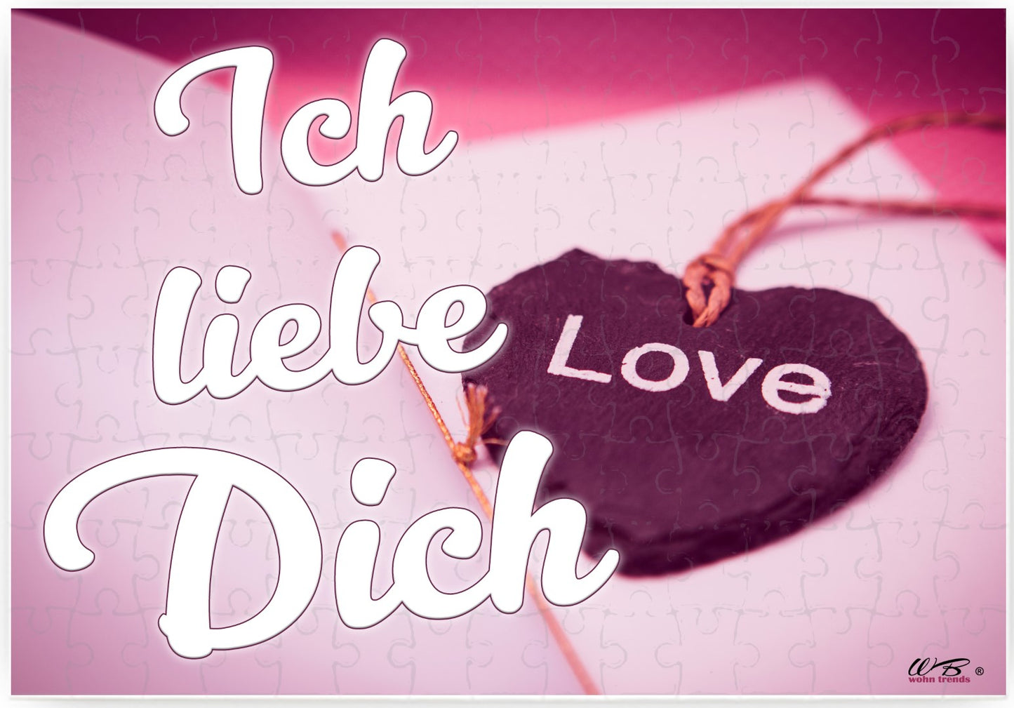 Puzzle-Botschaft eckig, Ich liebe Dich - LOVE Schild lila, 120 Teile 27x18cm inkl. Geschenk-Beutel, WB wohn trends®