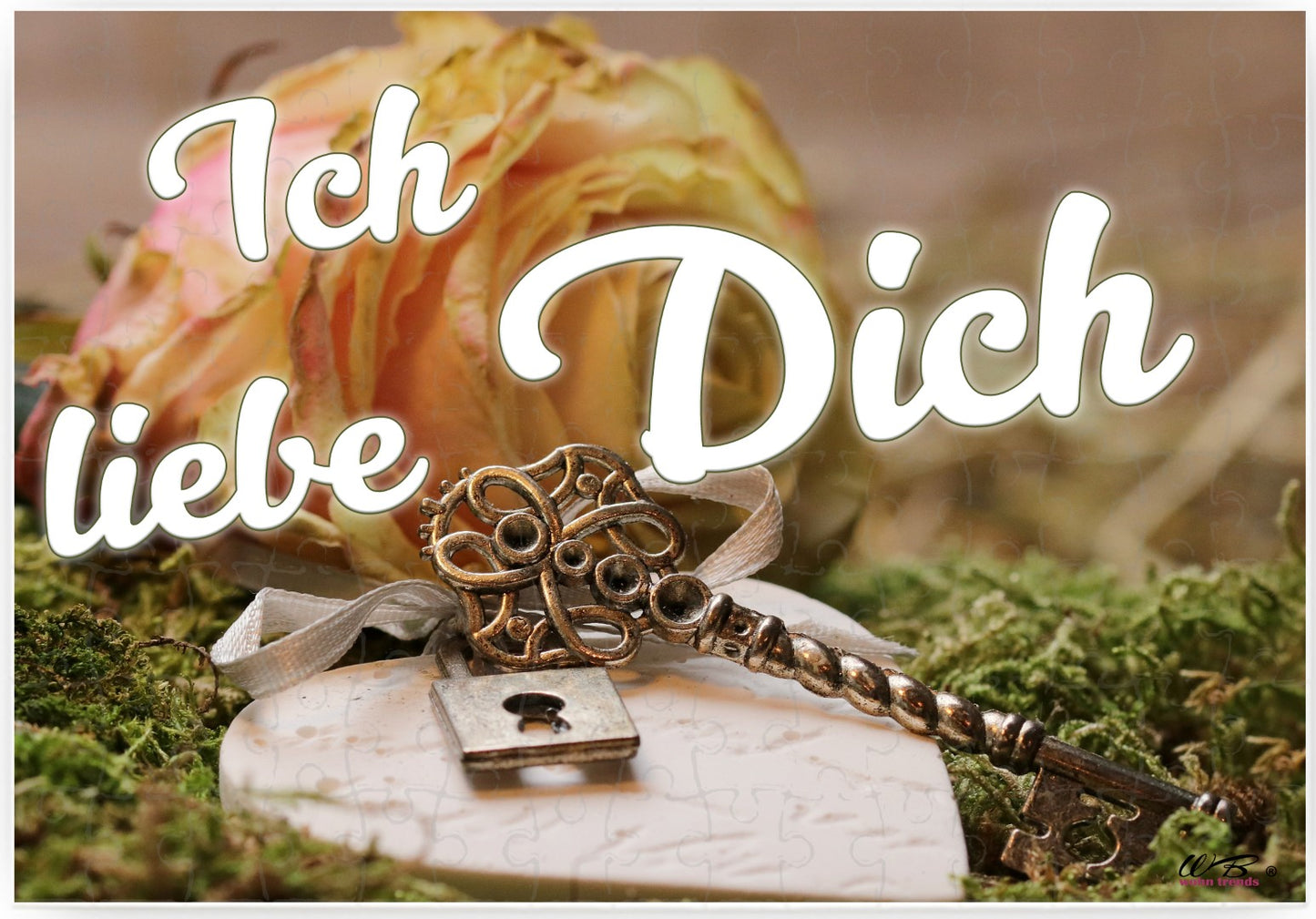 Puzzle-Botschaft eckig, Ich liebe Dich - Schlüssel Rose, 120 Teile 27x18cm inkl. Geschenk-Beutel, WB wohn trends®