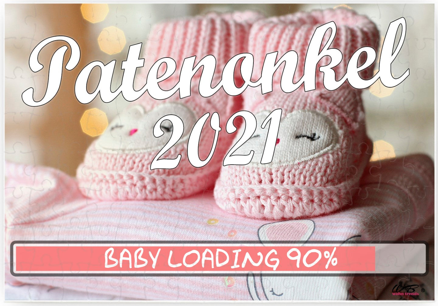 Puzzle-Botschaft eckig, Patenonkel 2021 / Mädchen rosa Baby-Schuhe, 120 Teile 27x18cm inkl. Geschenk-Beutel