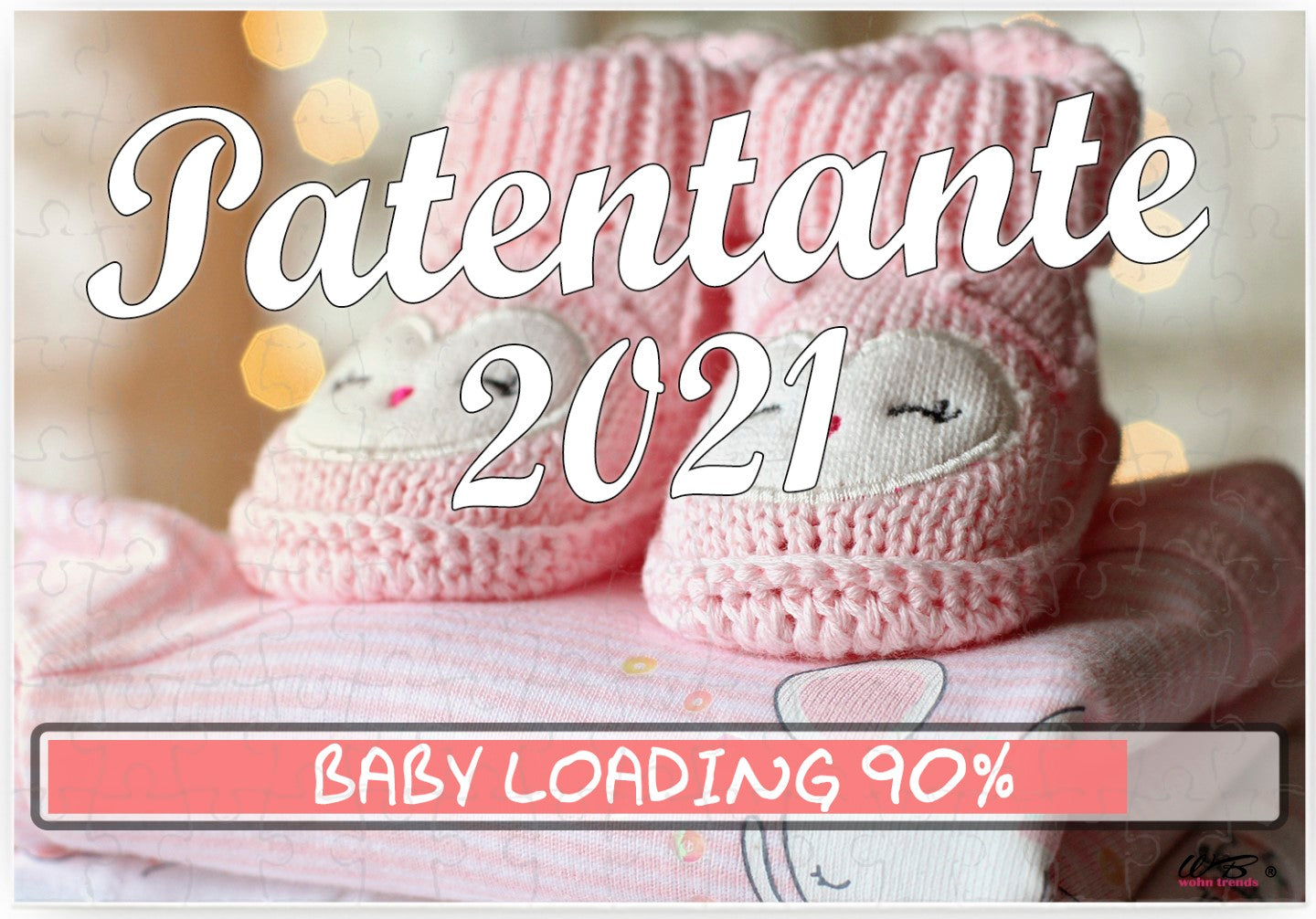 Puzzle-Botschaft eckig, Patentante 2021 / Mädchen rosa Baby-Schuhe, 120 Teile 27x18cm inkl. Geschenk-Beutel