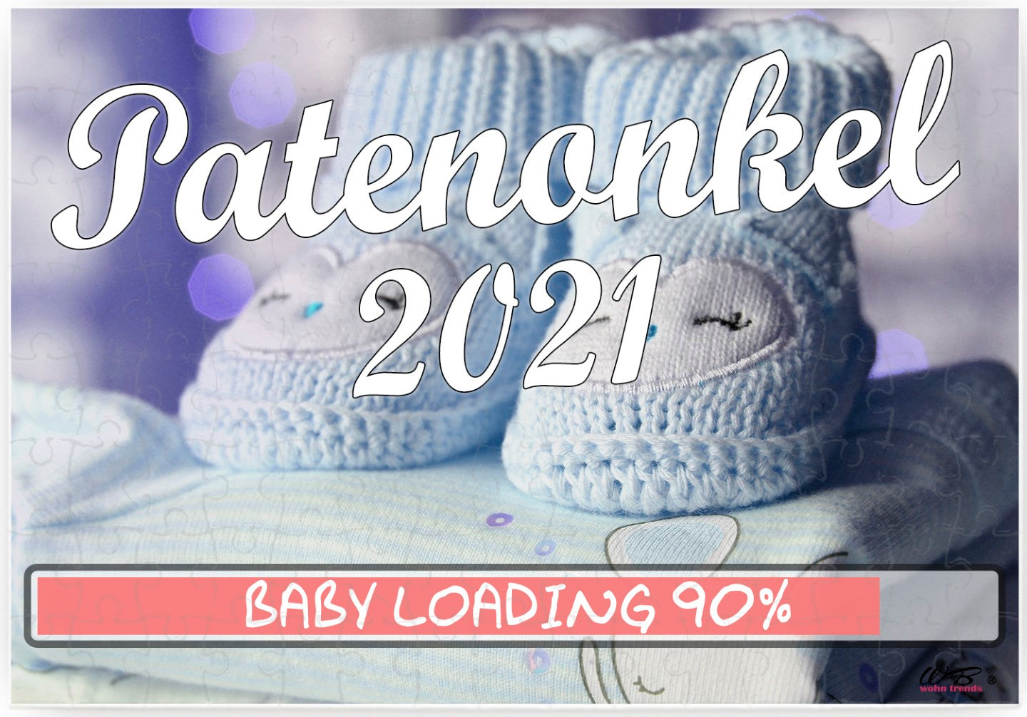 Puzzle-Botschaft eckig, Patenonkel 2021 / Junge blaue Baby-Schuhe, 120 Teile 27x18cm inkl. Geschenk-Beutel