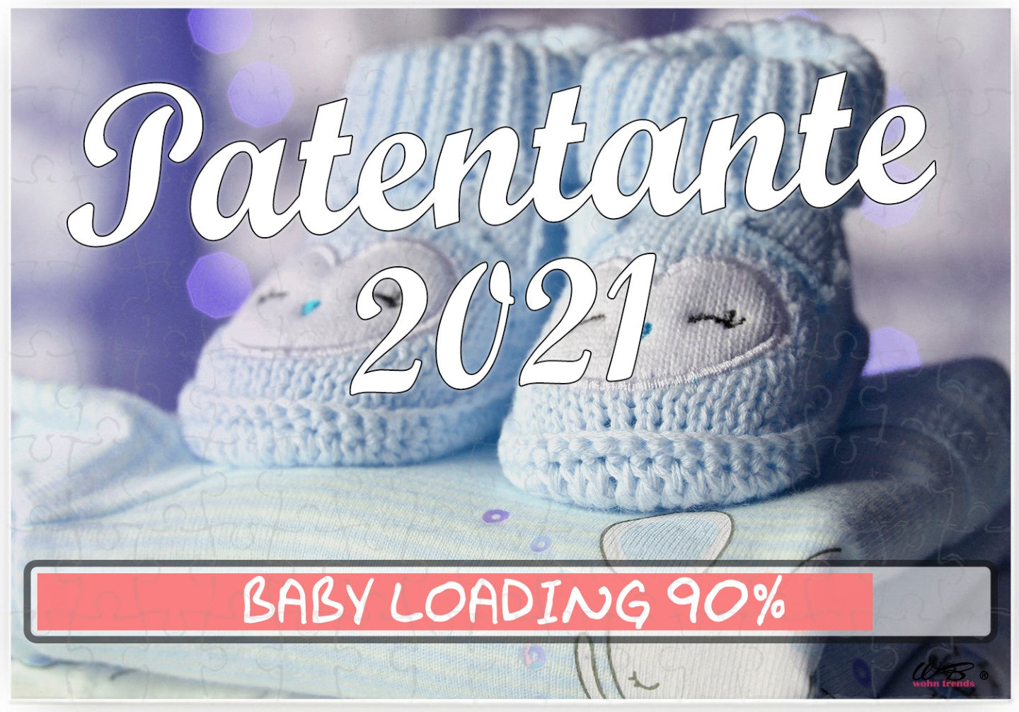Puzzle-Botschaft eckig, Patentante 2021 / Junge blaue Baby-Schuhe, 120 Teile 27x18cm inkl. Geschenk-Beutel