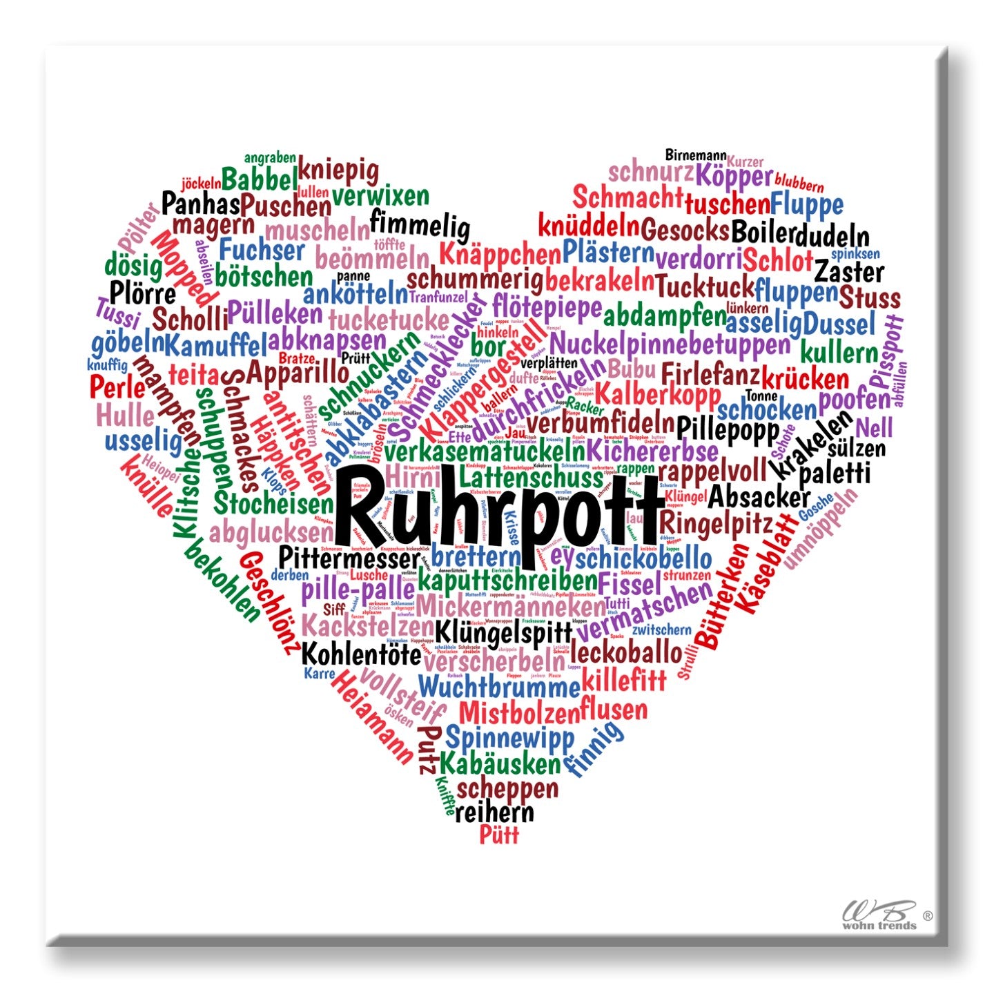Deko-Fliese, Ruhrpott Wortwolke Herz Wörter Sprache Dialekt, Foto-Fliese Wand-Bild Deko-Bild 15x15cm