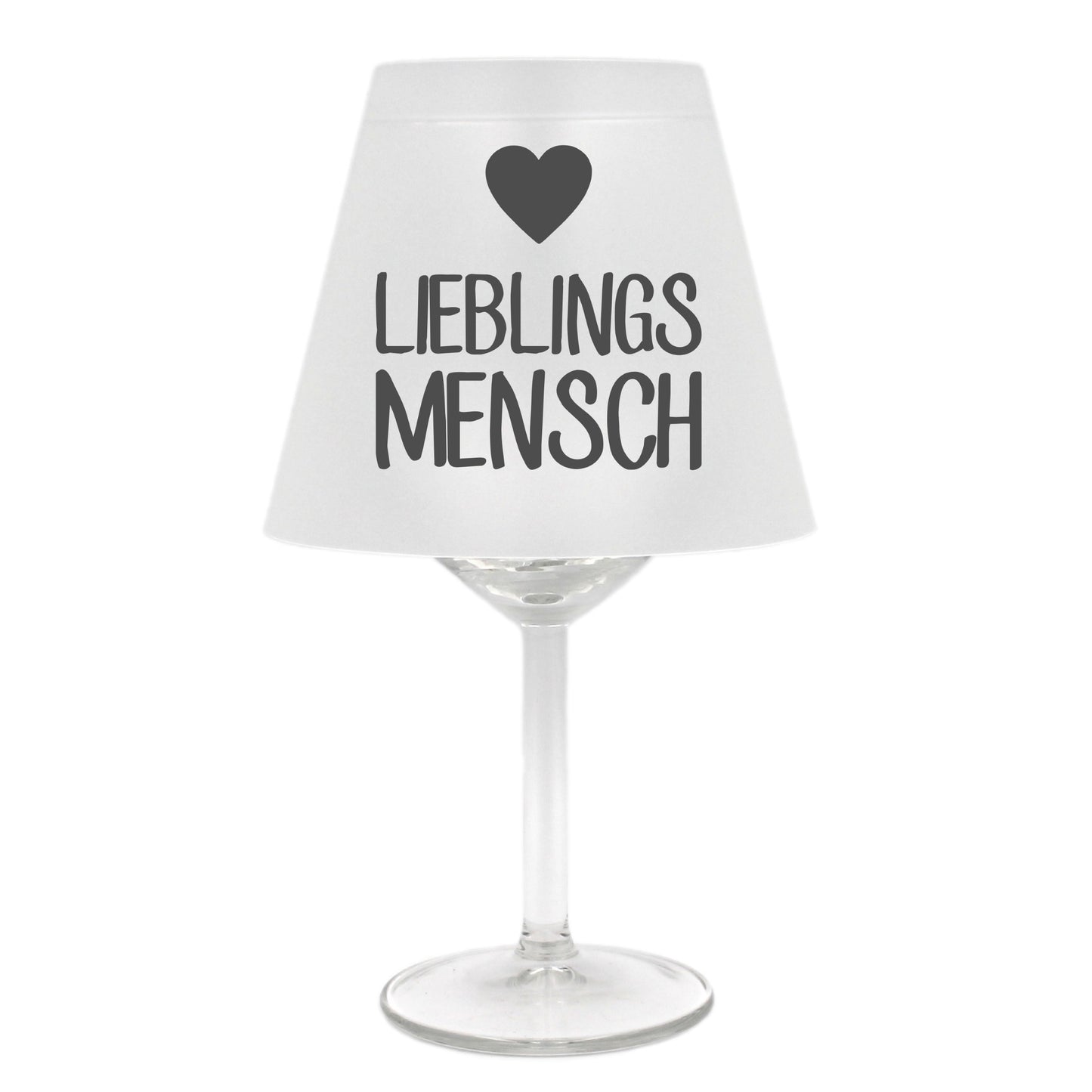 Lampenschirm für Weinglas, Lieblings-Mensch mit Herz, grau, Schirm ohne Glas, Windlicht