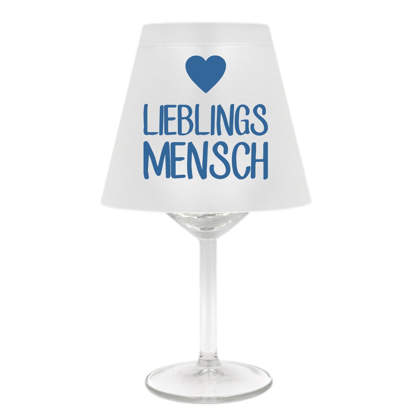 Lampenschirm für Weinglas, Lieblings-Mensch mit Herz, blau, Schirm ohne Glas, Windlicht