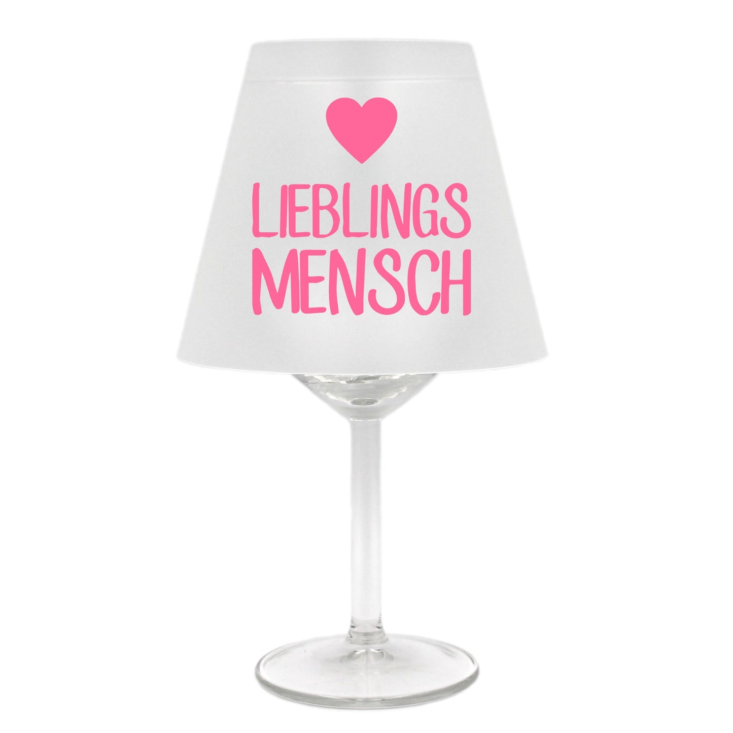 Lampenschirm für Weinglas, Lieblings-Mensch mit Herz, rosa, Schirm ohne Glas, Windlicht