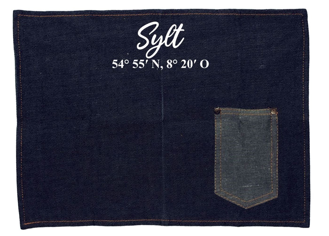 Platzset Jeans-Stoff, Sylt mit Koordinaten, mit Tasche für Messer und Gabel 40x3