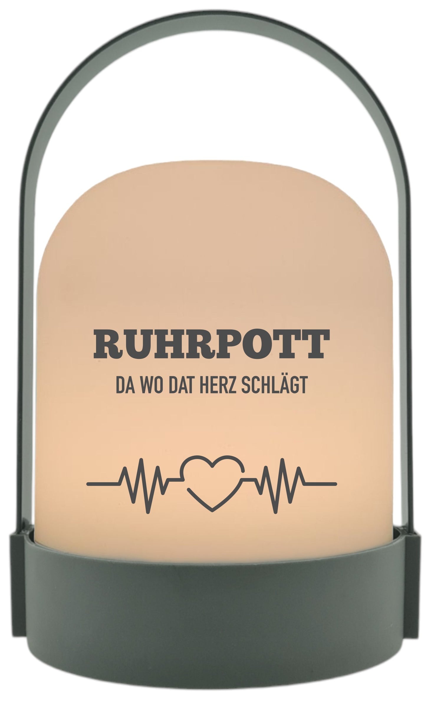 LED-Laterne, Ruhrpott da wo dat Herz schlägt, 22x14cm Batterie LED-Licht Kunststoff Lampe mit Text Spruch