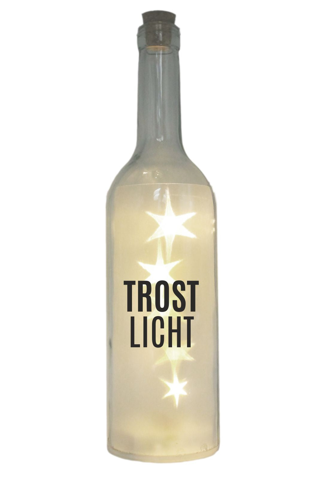 LED-Flasche mit Motiv, Trost-Licht, grau, 29cm, Flaschen-Licht Lampe mit Text Spruch Trauer-Licht