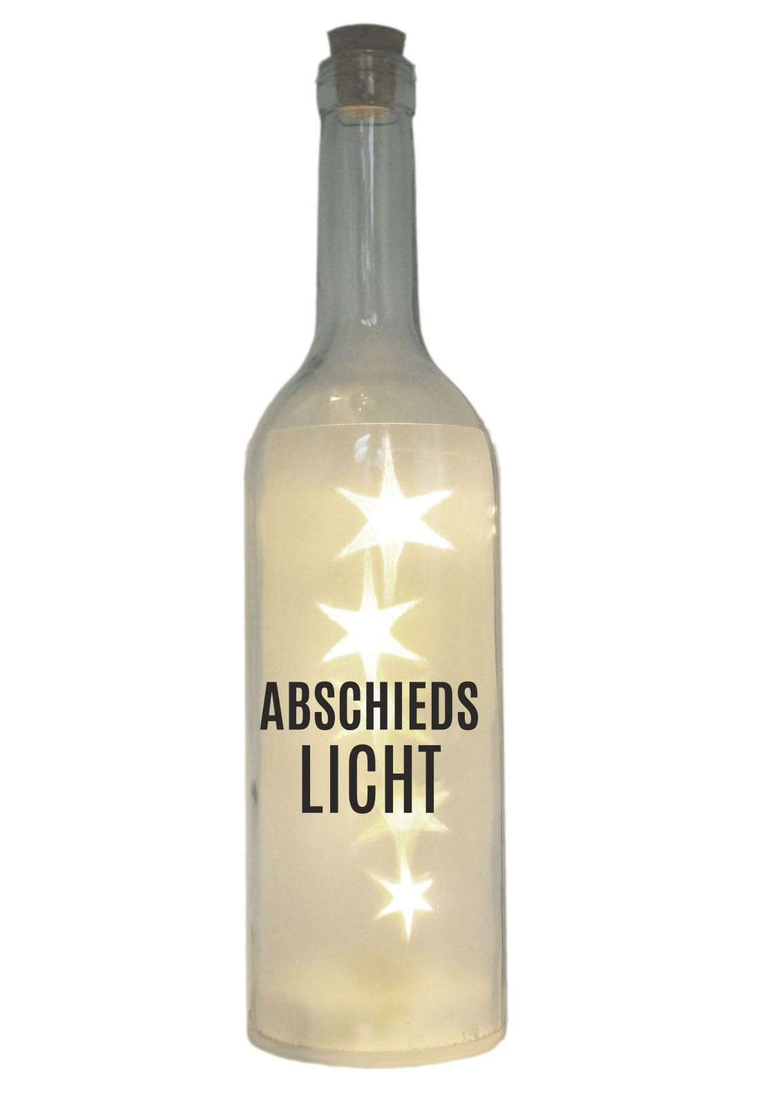 LED-Flasche mit Motiv, Abschieds-Licht, grau, 29cm, Flaschen-Licht Lampe mit Text Spruch Trauer-Licht