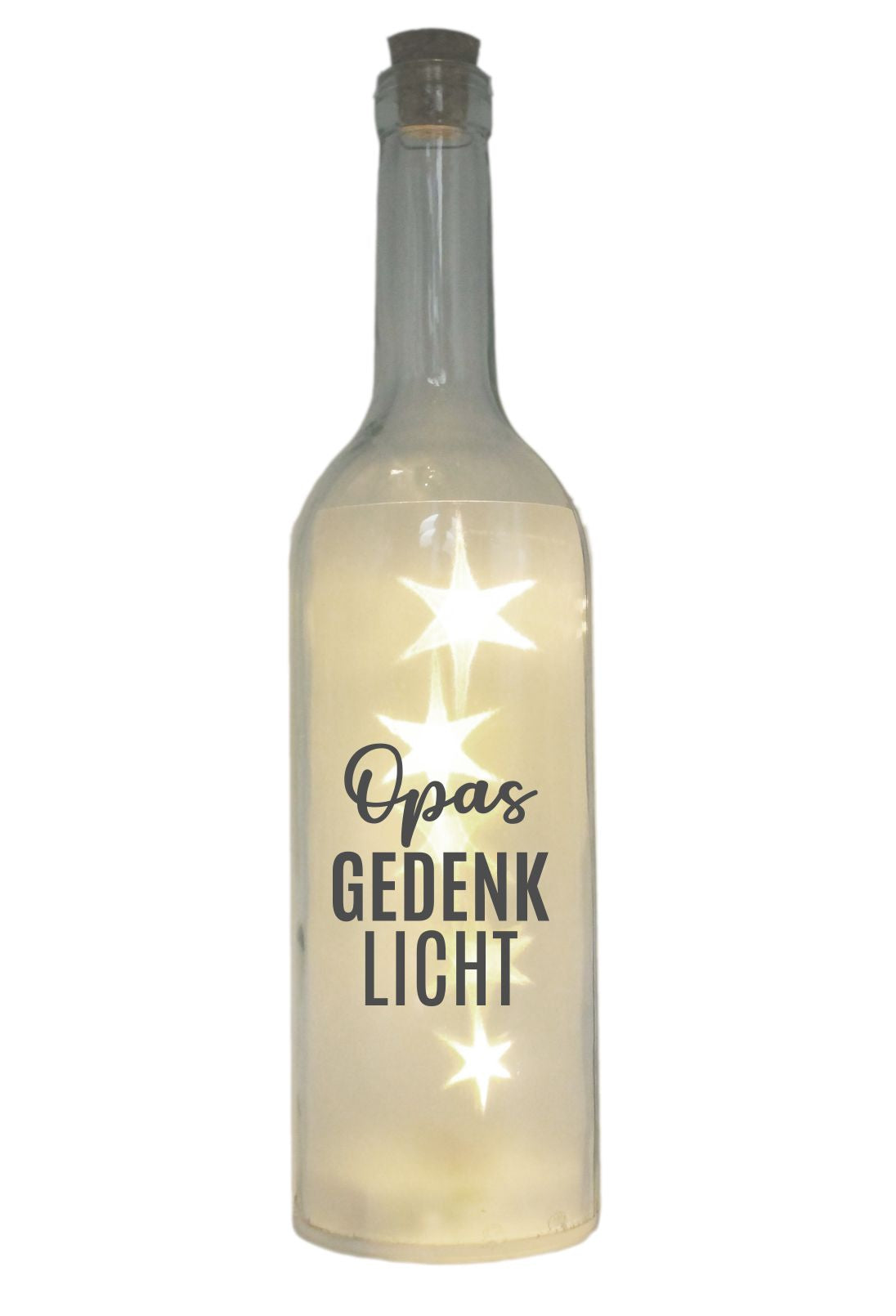 LED-Flasche mit Motiv, Opas Gedenk-Licht, grau, 29cm, Flaschen-Licht Lampe mit Text Spruch Trauer-Licht