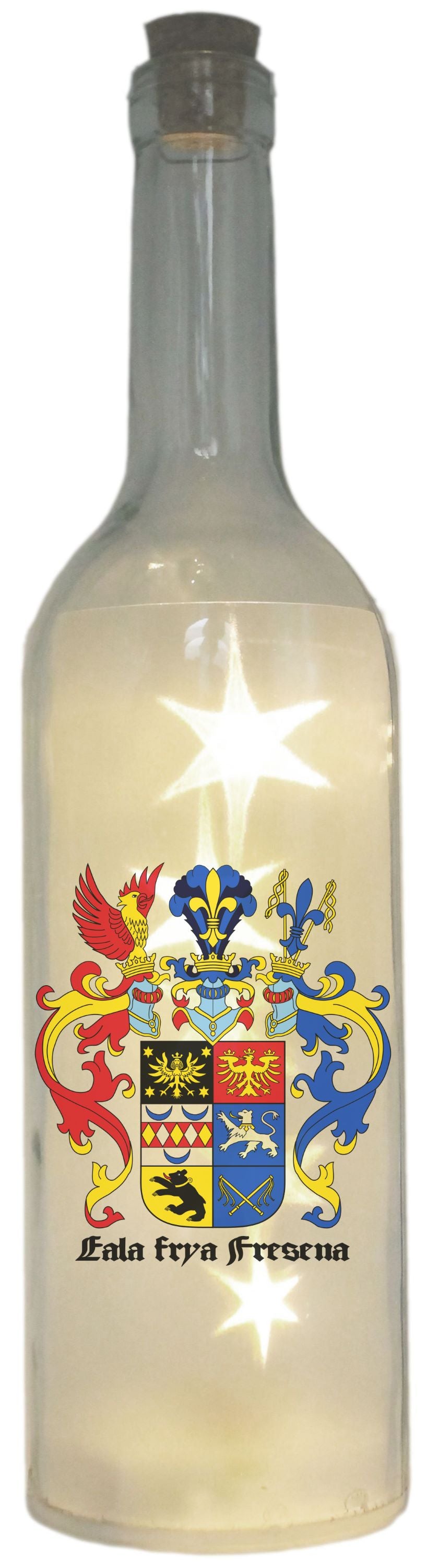 LED-Flasche Folien-Motiv, Ostfriesland Wappen Eala Frya Fresena, 29cm, Flaschen-Licht Lampe mit Text Spruch