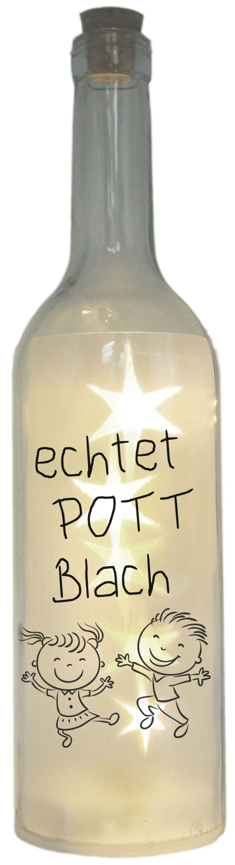 LED-Flasche Folien-Motiv echtet POTT Blach, Ruhrgebiet Ruhrpott, 29cm, Flaschen-Licht Lampe mit Text Spruch