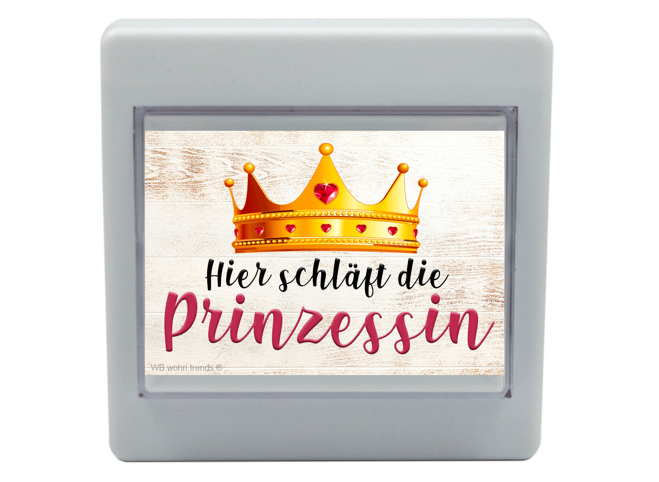 LED-Nachtlicht Schalter mit Motiv, Hier schläft die Prinzessin, 8,5x8,5x3cm, Schlummer-Licht Nacht-Leuchte Batterie betrieben