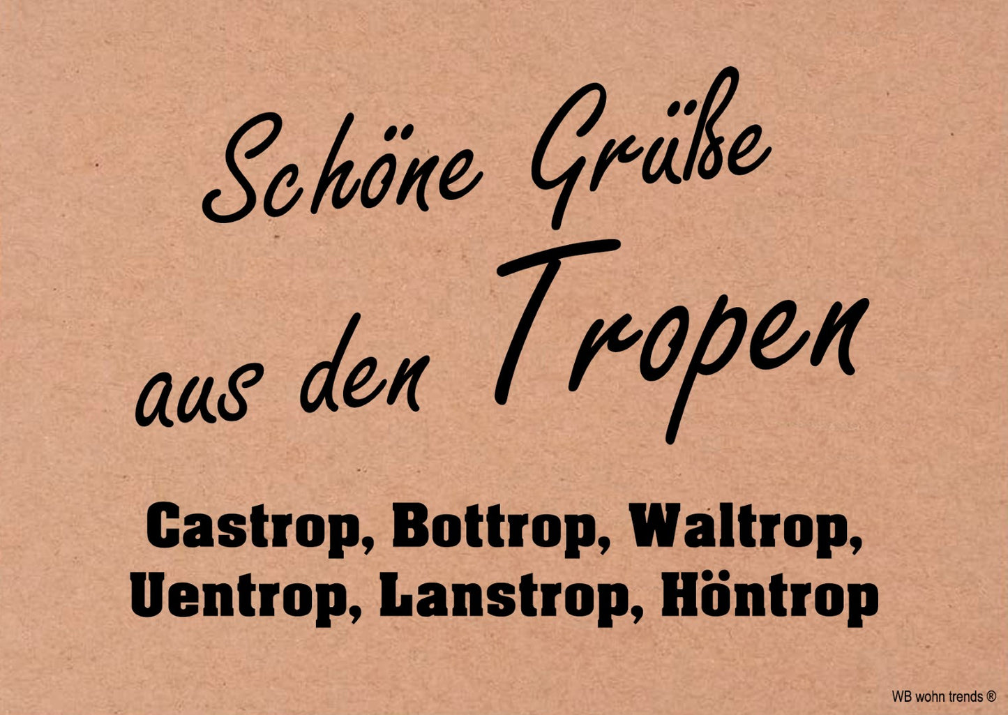 Postkarte, Schöne Grüße aus den Tropen, Castrop Bottrop Ruhrpott Ruhrgebiet Vintage Karton braun 10,5x14,8cm A6