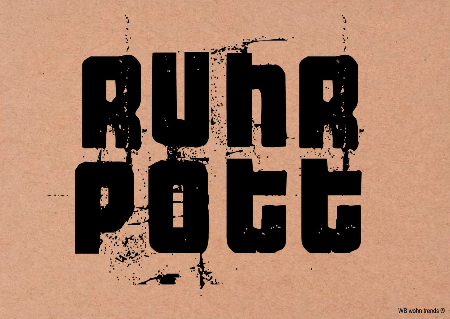 Postkarte, Ruhrpott, Block-Buchstaben Ruhrgebiet Vintage Karton braun 10,5x14,8cm A6