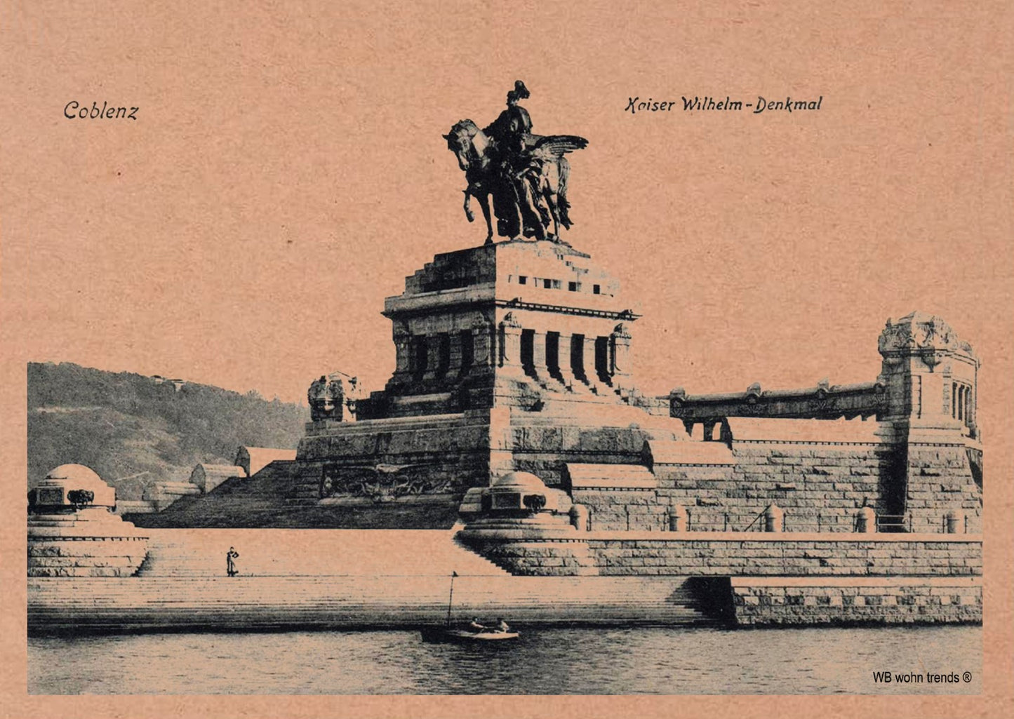 Postkarte, Deutsches Eck Koblenz Coblenz Nostalgie-Karte, Kaiser Wilhelm Preußen Vintage Karton braun 10,5x14,8cm A6