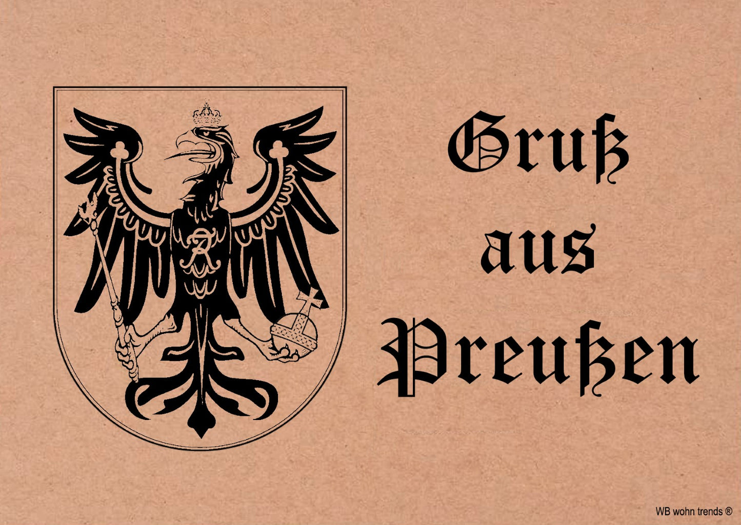 Postkarte, Gruß aus Preußen, Wappen Nostalgie-Karte Vintage Karton braun 10,5x14,8cm A6