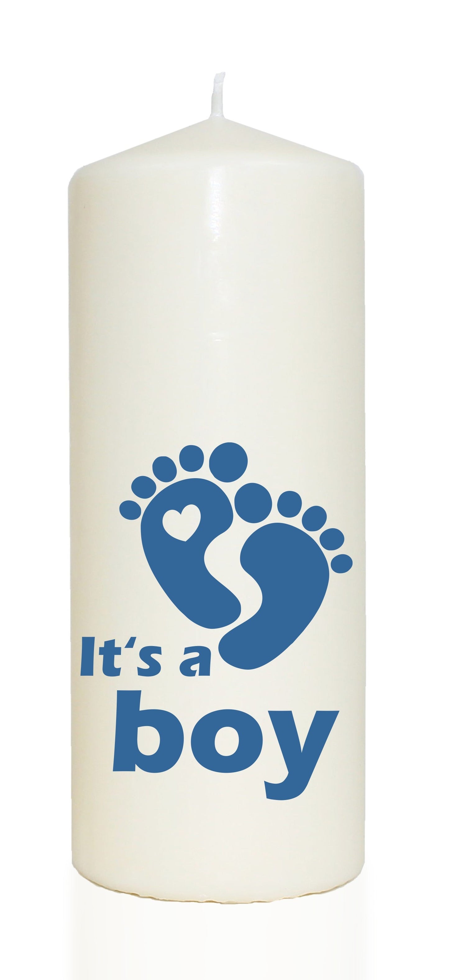 Spruchkerze, It's a boy / mit Baby Füßchen, 20cm, 765g Ø8cm, Kerze mit Spruch, Brenndauer ca 70 Std