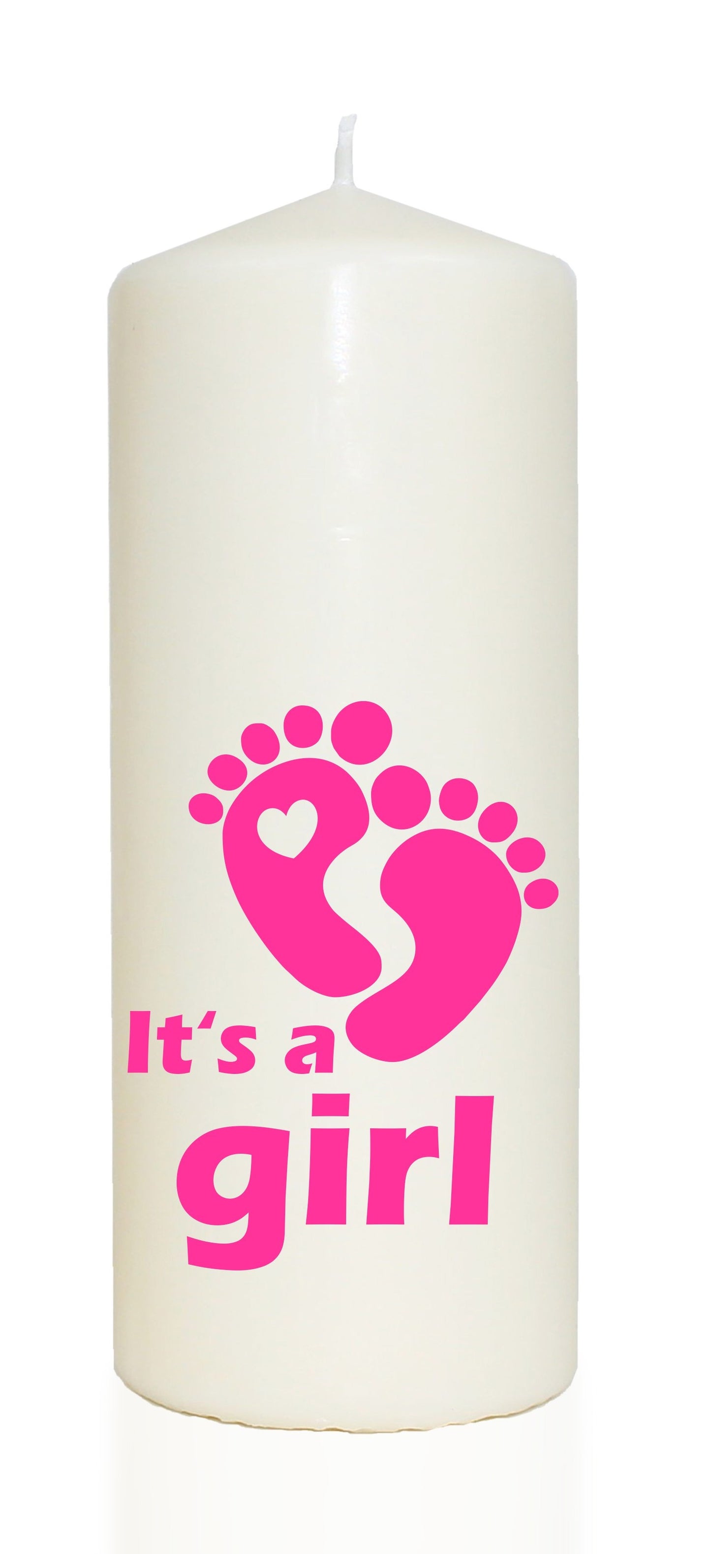 Spruchkerze, It's a girl / mit Baby Füßchen, 20cm, 765g Ø8cm, Kerze mit Spruch, Brenndauer ca 70 Std