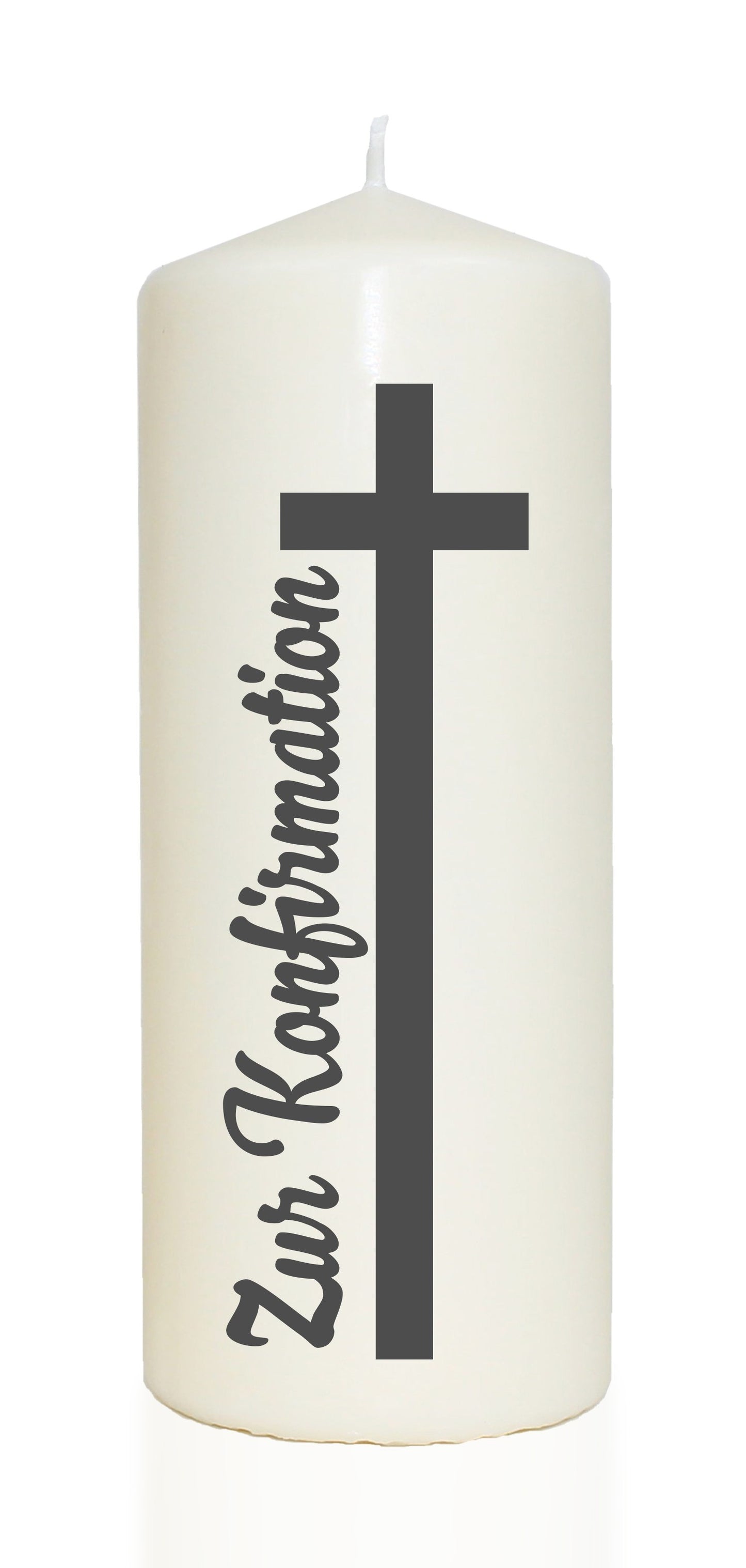 Spruchkerze, KREUZ Zur Konfirmation, grau, 20cm, 765g Ø8cm, Kerze mit Spruch, Brenndauer ca 70 Std