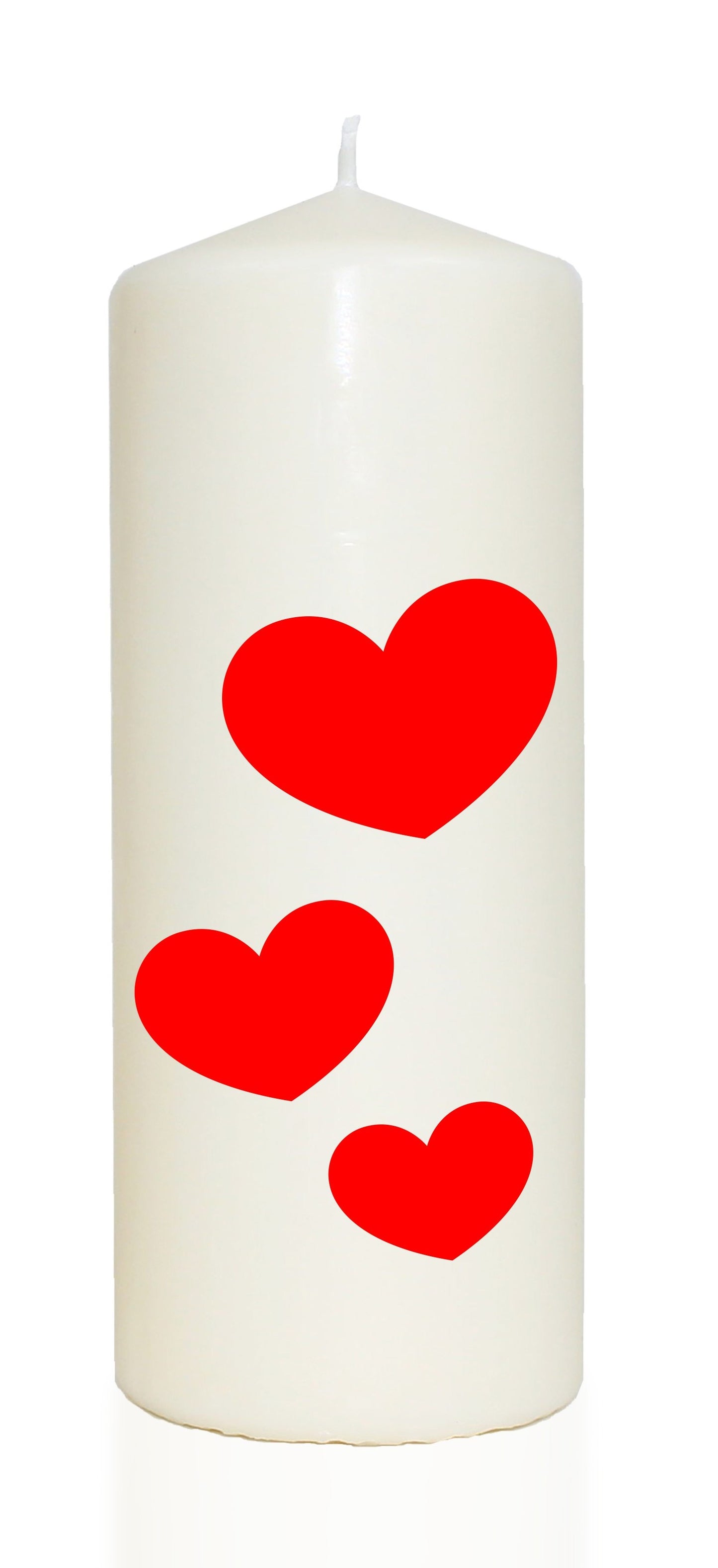 Spruchkerze, 3 Herzchen, rot, 20cm, 765g Ø8cm, Kerze mit Spruch, Brenndauer ca 70 Std