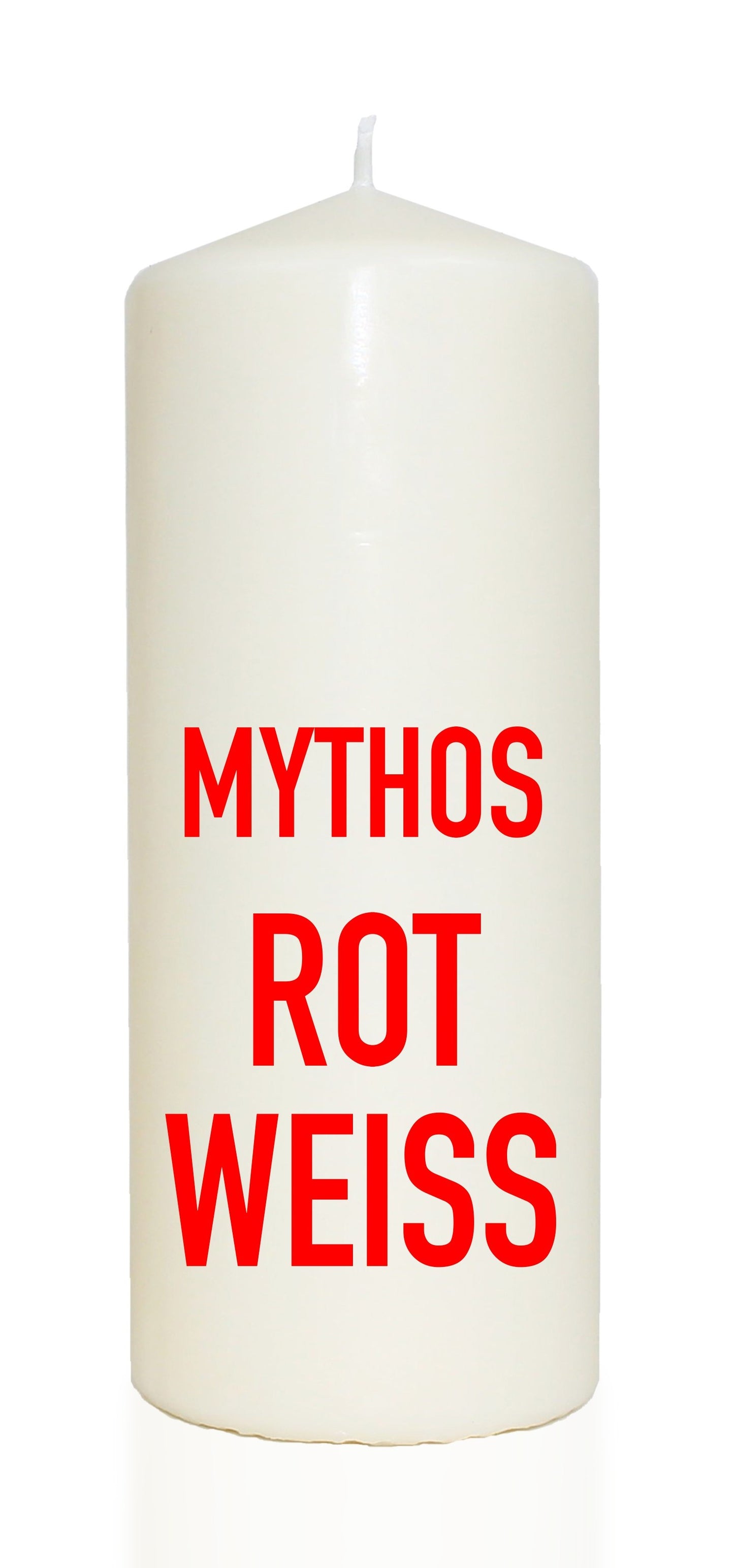 Spruchkerze, MYTHOS ROT WEISS, rot, 20cm, 765g Ø8cm, Kerze mit Spruch, Brenndauer ca 70 Std
