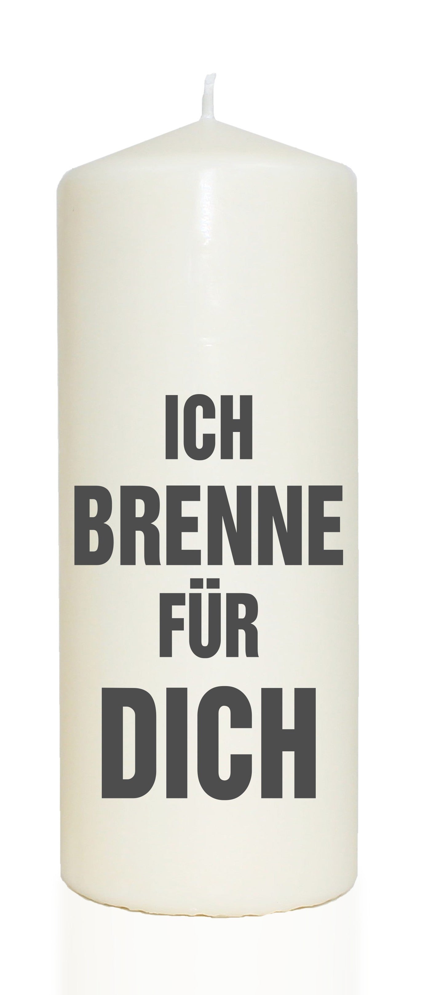 Spruchkerze, ICH BRENNE FÜR DICH, grau, 20cm, 765g Ø8cm, Kerze mit Spruch, Brenndauer ca 70 Std