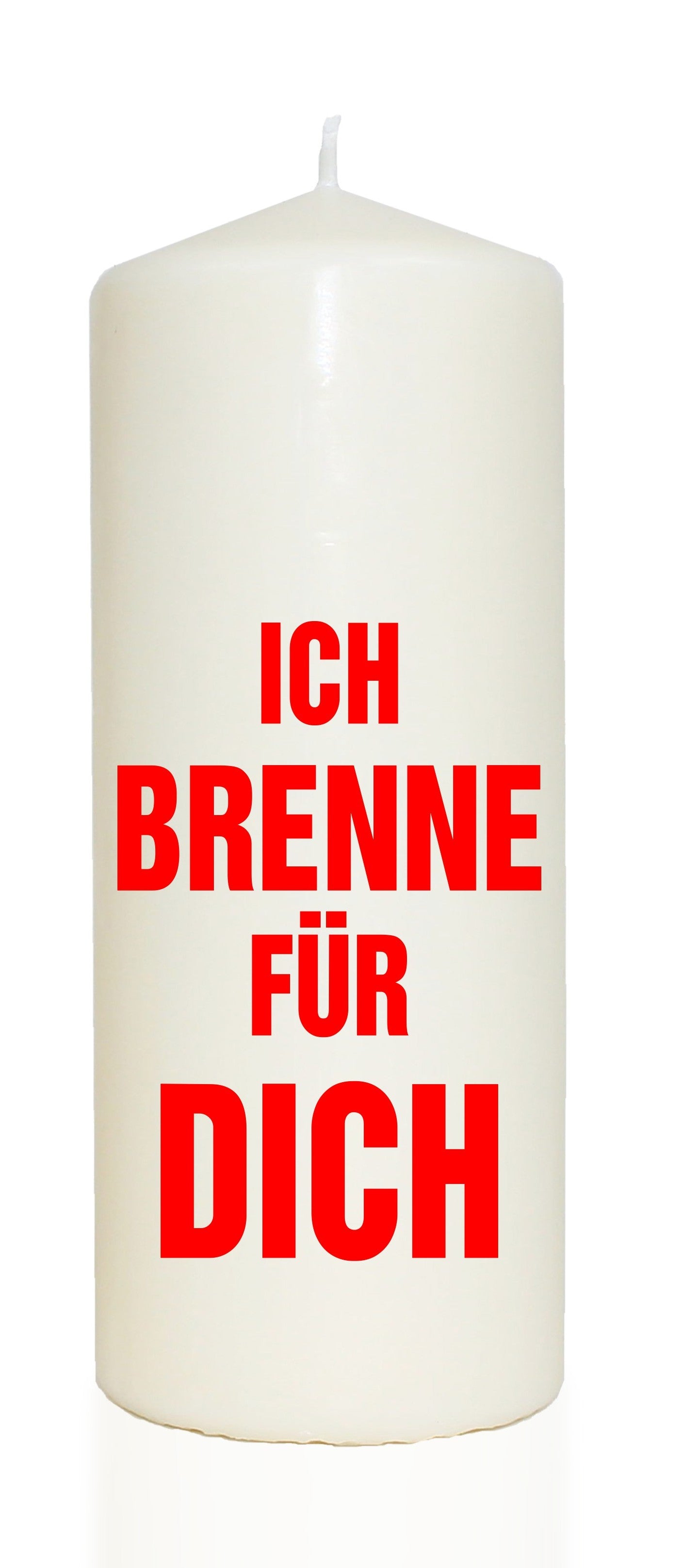Spruchkerze, ICH BRENNE FÜR DICH, rot, 20cm, 765g Ø8cm, Kerze mit Spruch, Brenndauer ca 70 Std