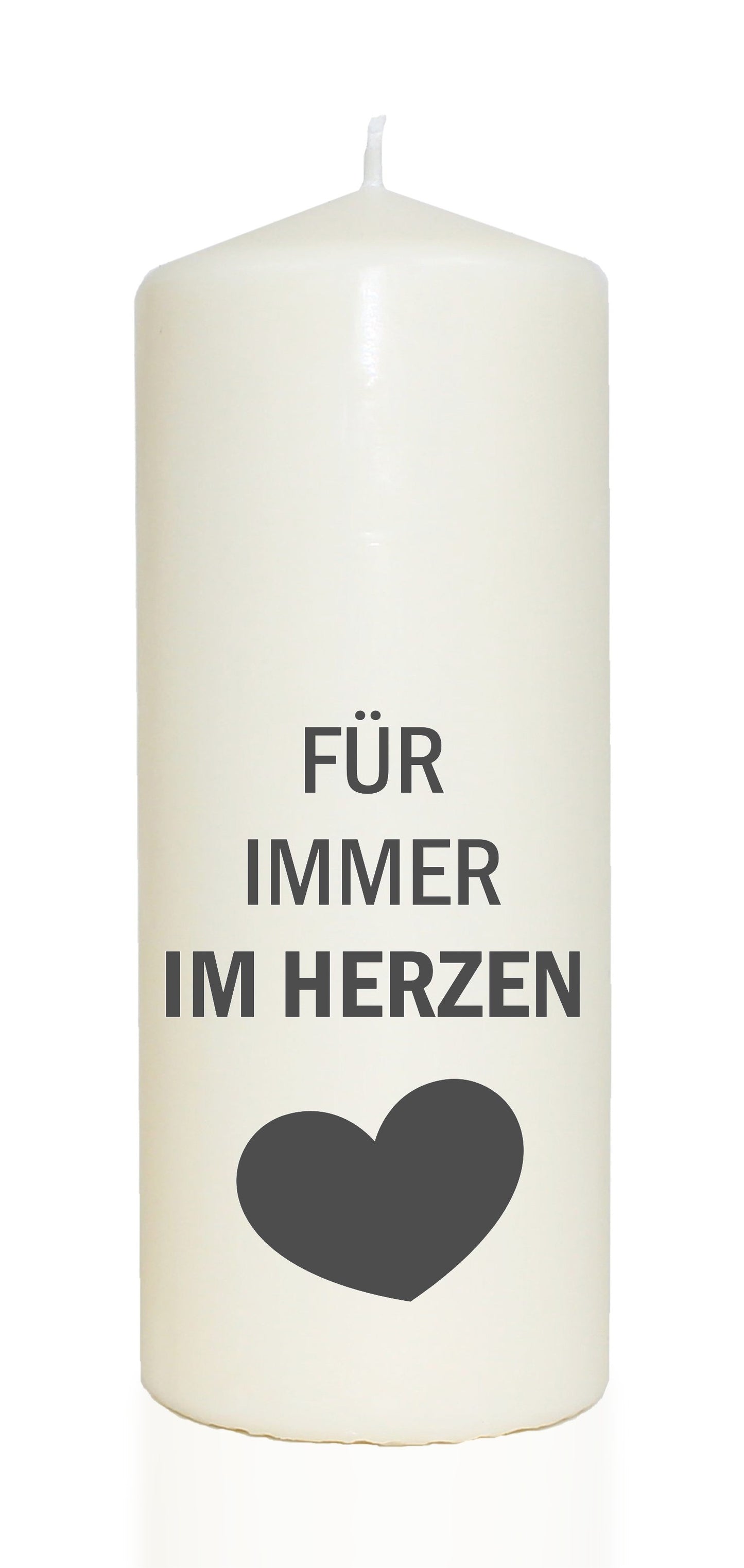 Spruchkerze, Für immer im Herzen, grau, 20cm, 765g Ø8cm, Trauer-Kerze mit Spruch, Brenndauer ca 70 Std