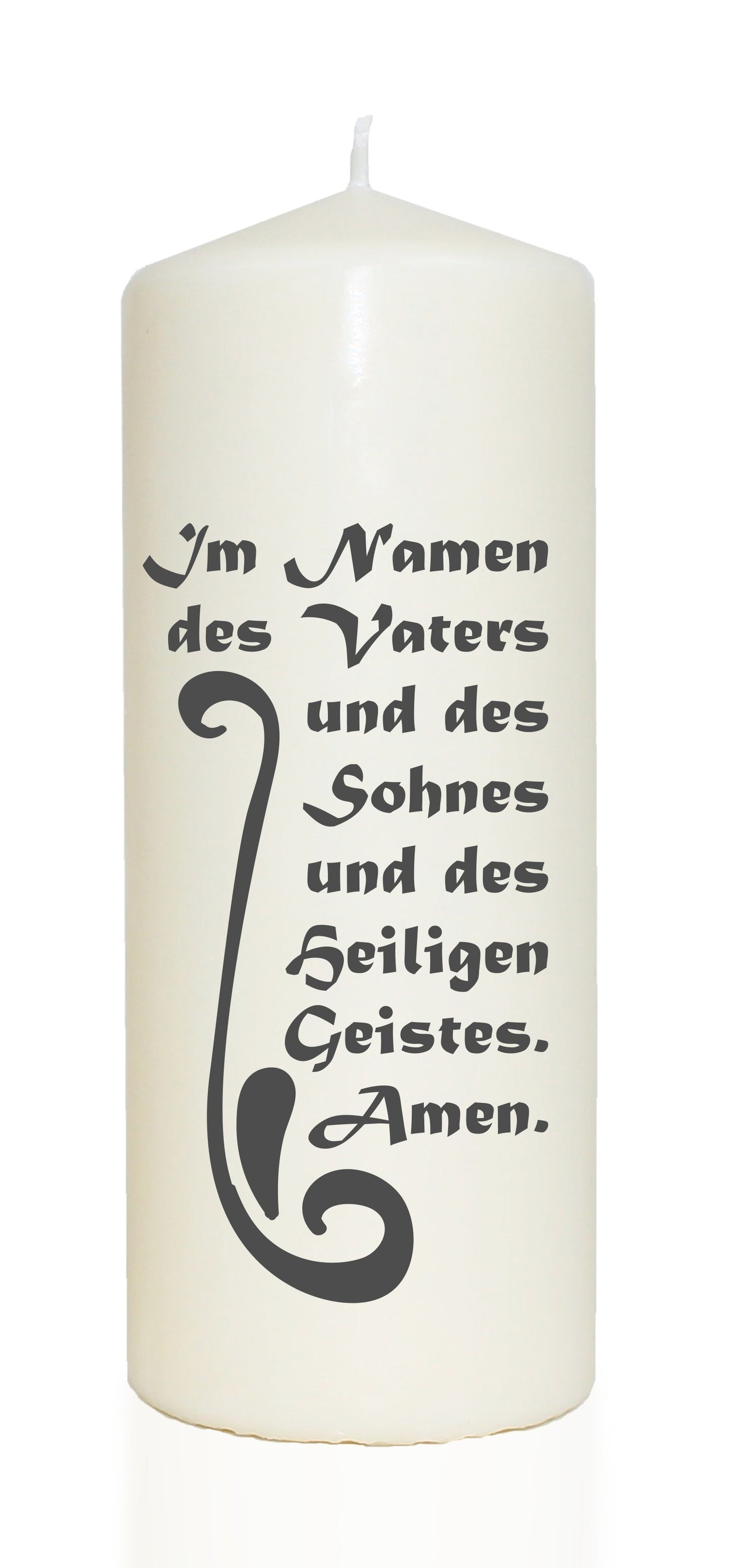 Spruchkerze, Im Namen des Vaters und des Sohnes .... Gebet, grau, 20cm, 765g Ø8cm, Kerze mit Spruch, Brenndauer ca 70 Std