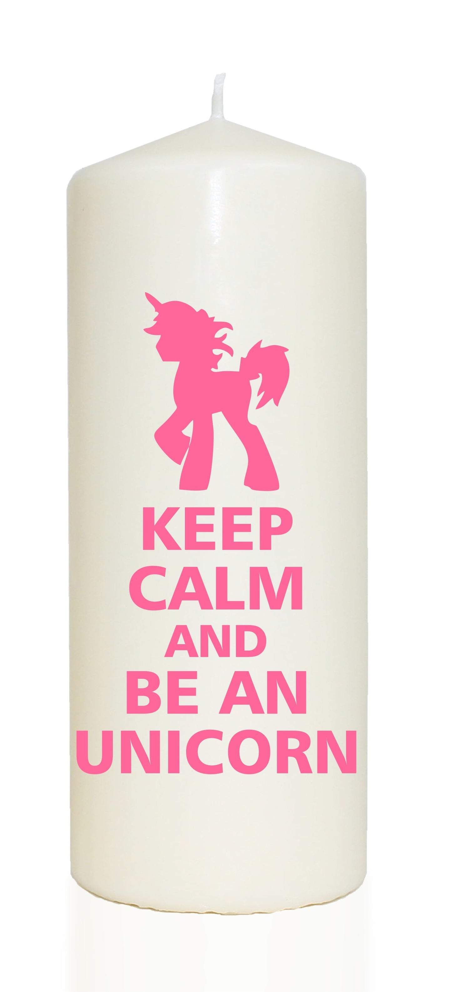 Spruchkerze, Keep Calm And Be An Unicorn / Einhorn, rosa, 20cm, 765g Ø8cm, Kerze mit Spruch, Brenndauer ca 70 Std