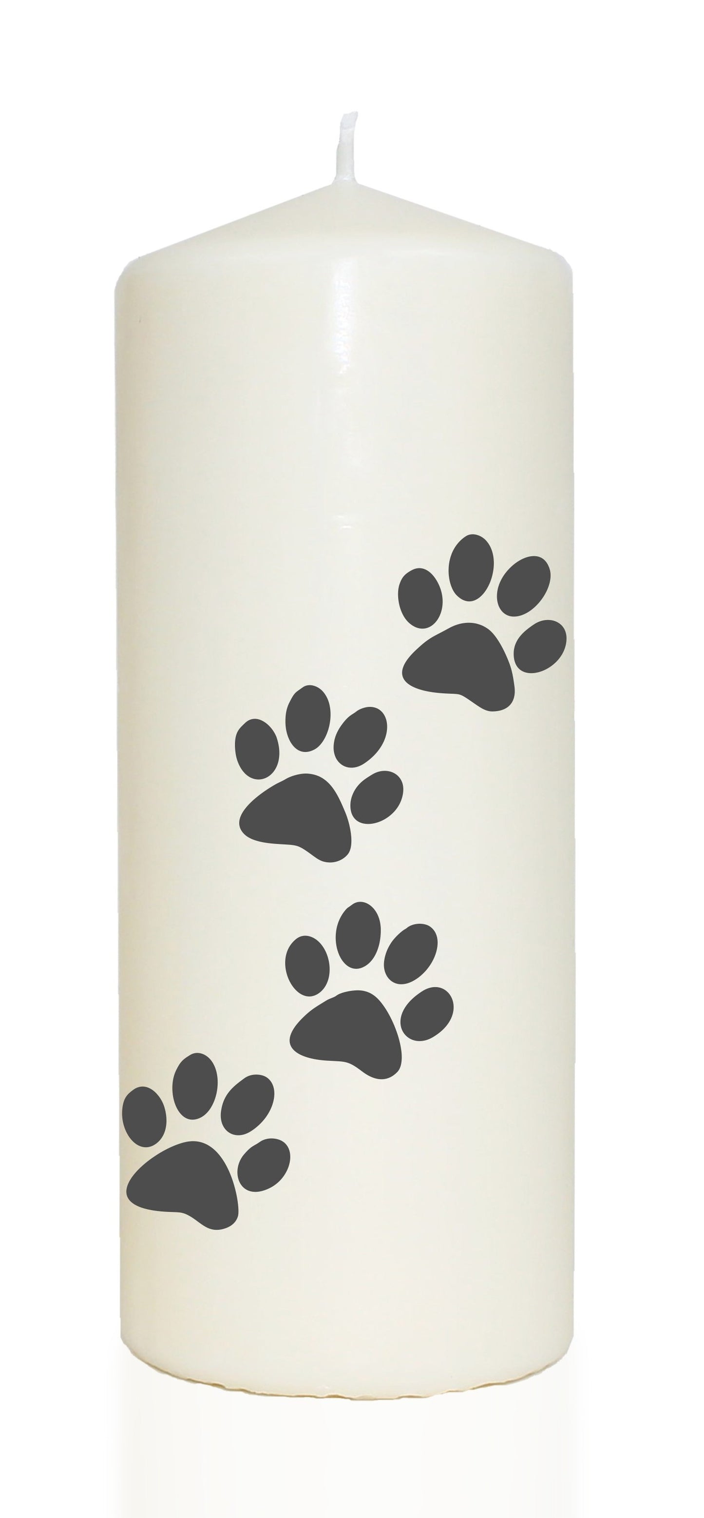 Spruchkerze, 4 Tier-Pfoten / Hund Katze, grau, 20cm, 765g Ø8cm, Trauer-Kerze mit Spruch, Brenndauer ca 70 Std
