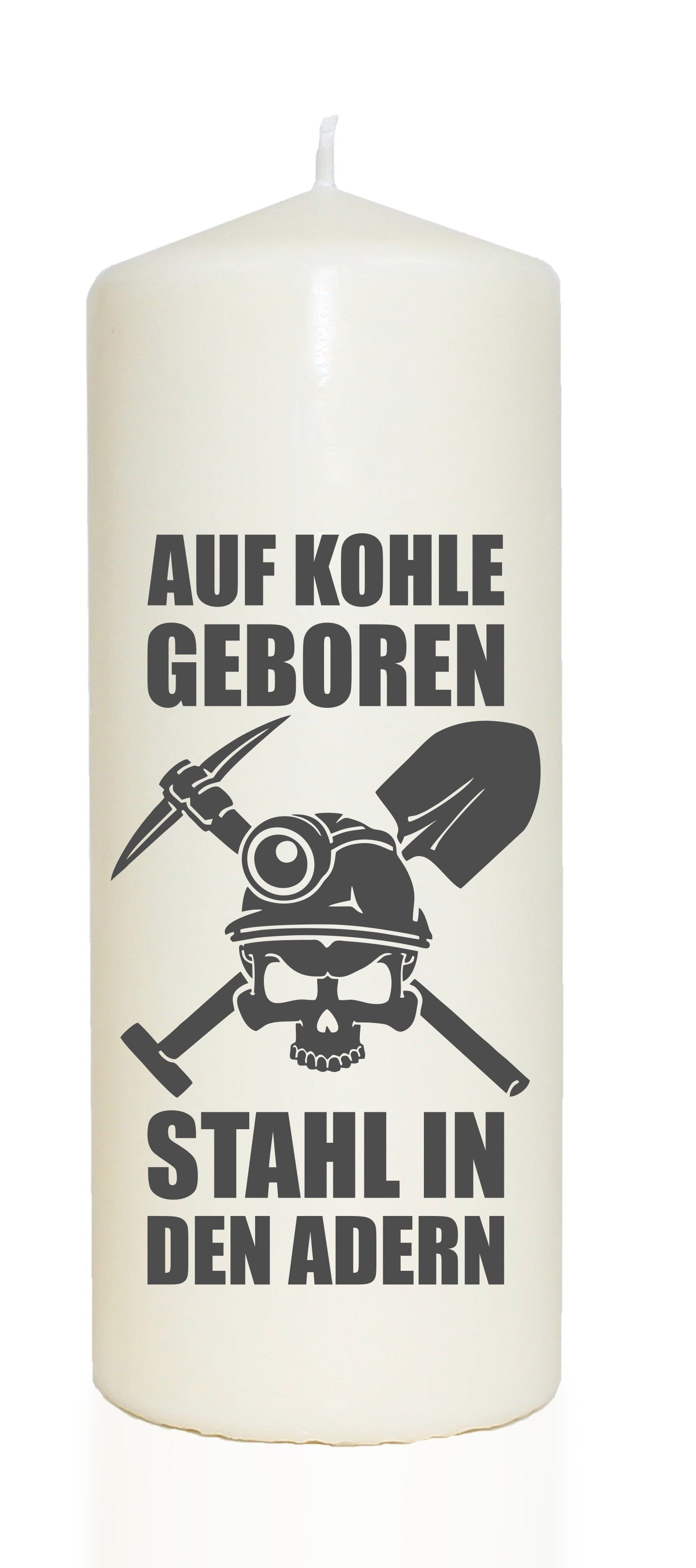 Spruchkerze, Ruhrgebiet Auf Kohle geboren, grau, 20cm, 765g Ø8cm, Kerze mit Spruch, Brenndauer ca 70 Std