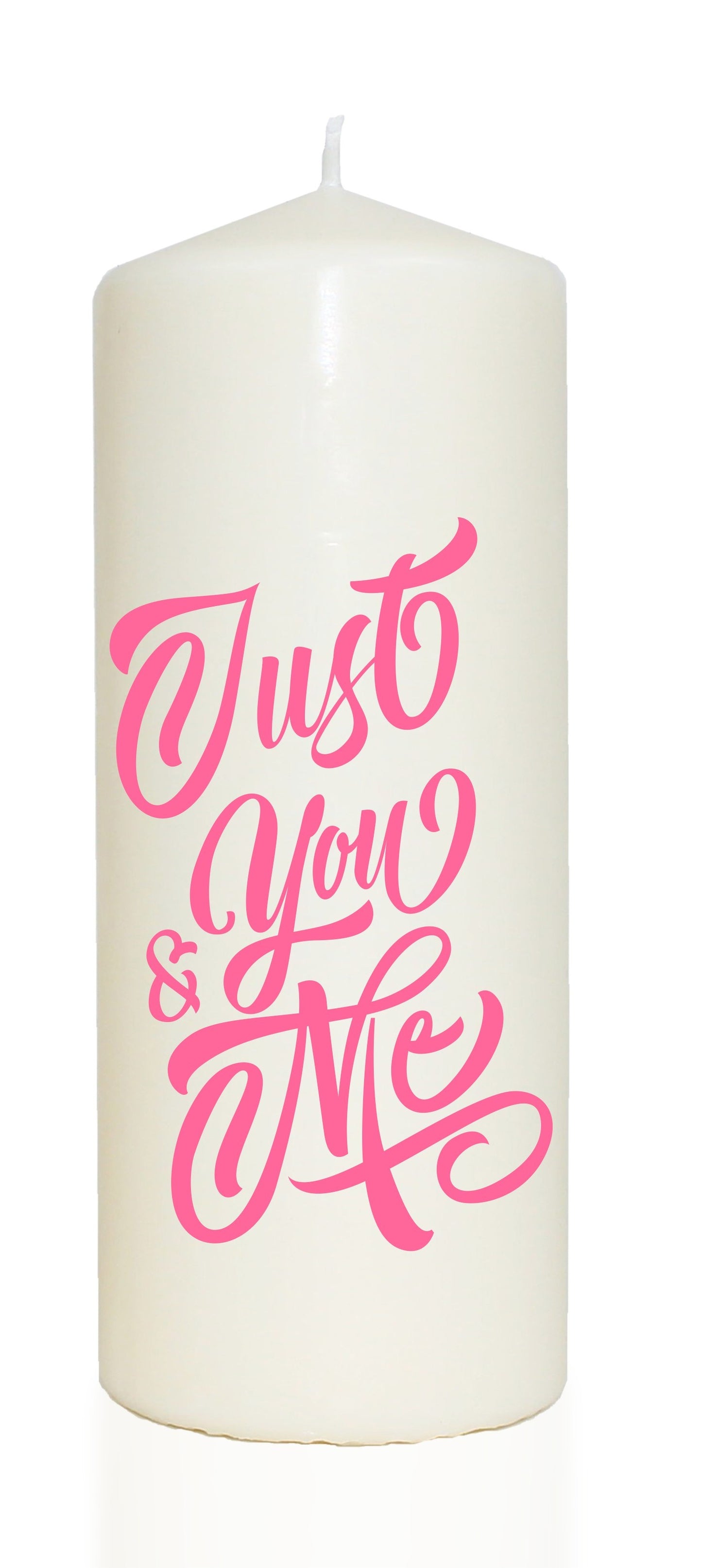 Spruchkerze, Just You & Me, rosa, 20cm, 765g Ø8cm, Kerze mit Spruch, Brenndauer ca 70 Std