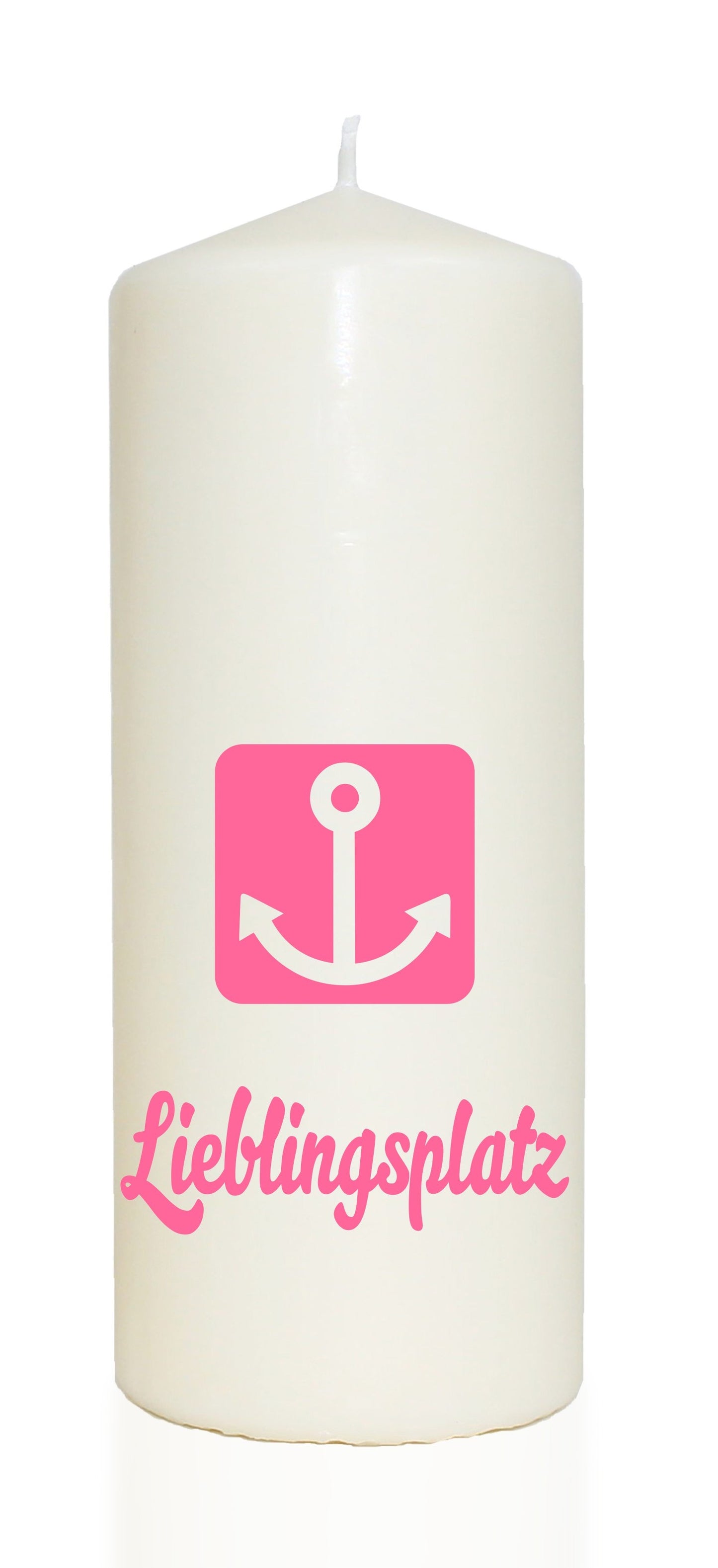 Spruchkerze, Lieblingsplatz Anker, rosa, 20cm, 765g Ø8cm, Kerze mit Spruch, Brenndauer ca 70 Std
